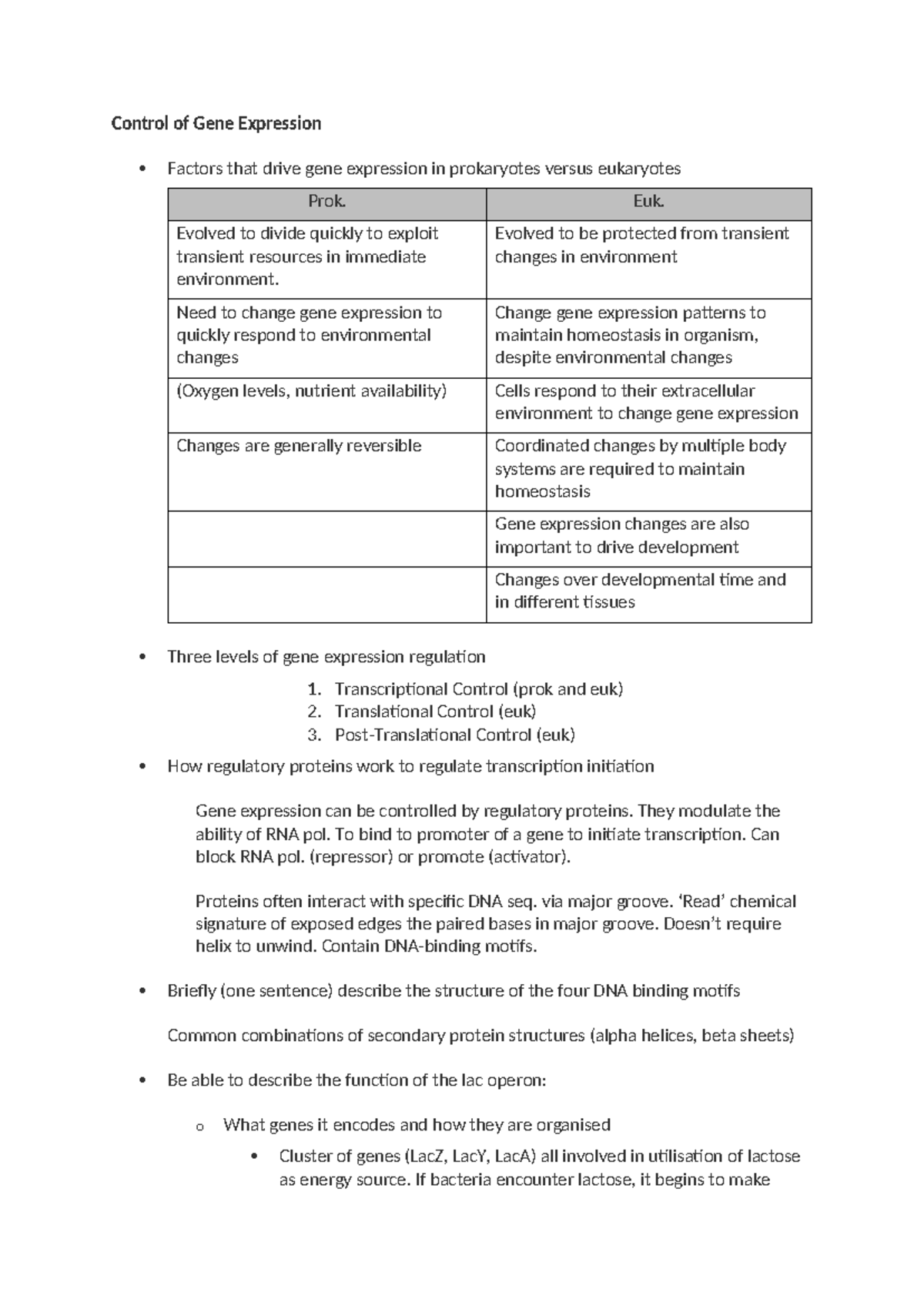 Week 8.2 Control of Gene Expression - Control of Gene Expression ...