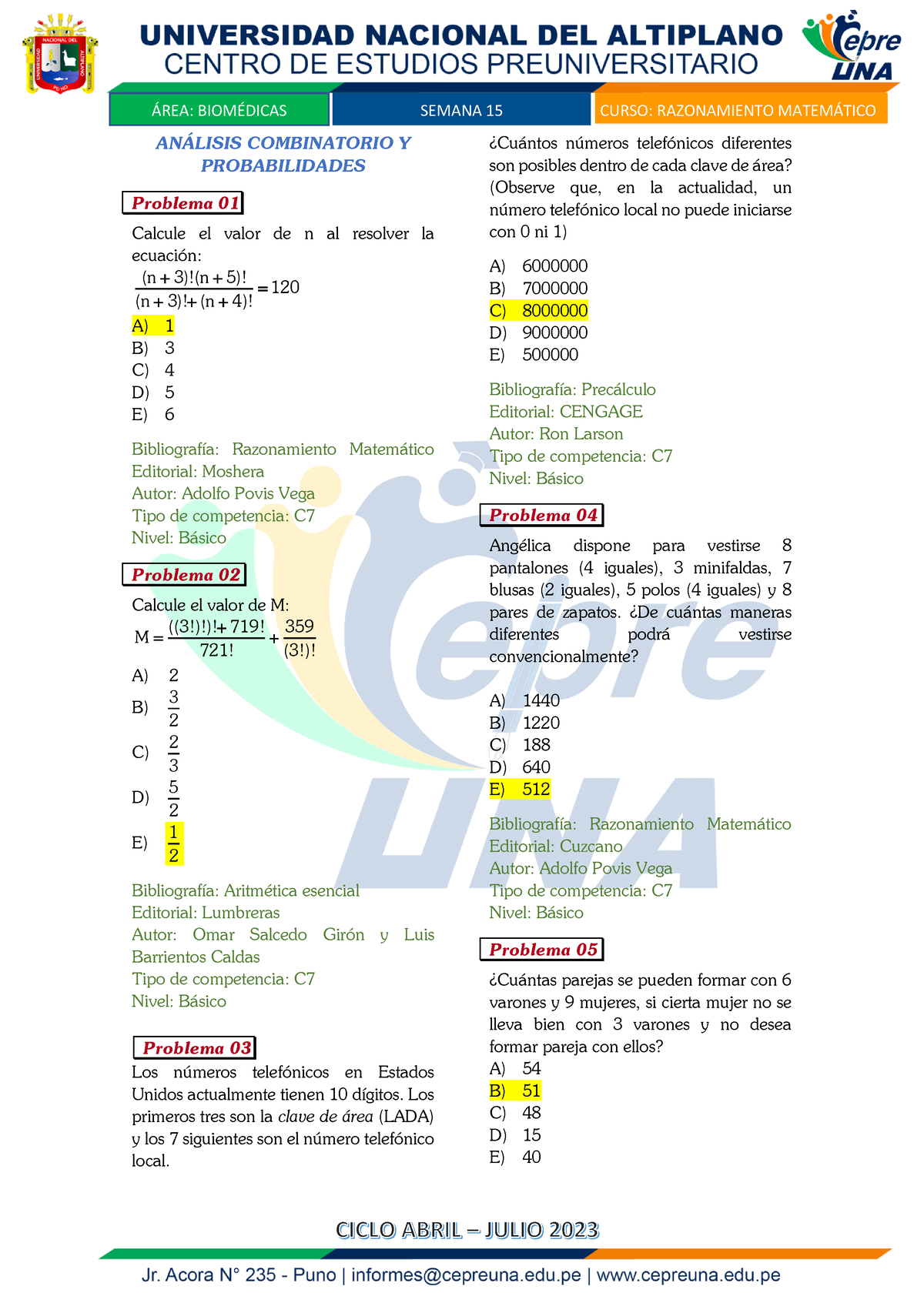 Cuadernillo Ejercicios Anlisis Combinatorio Y Probabilidades