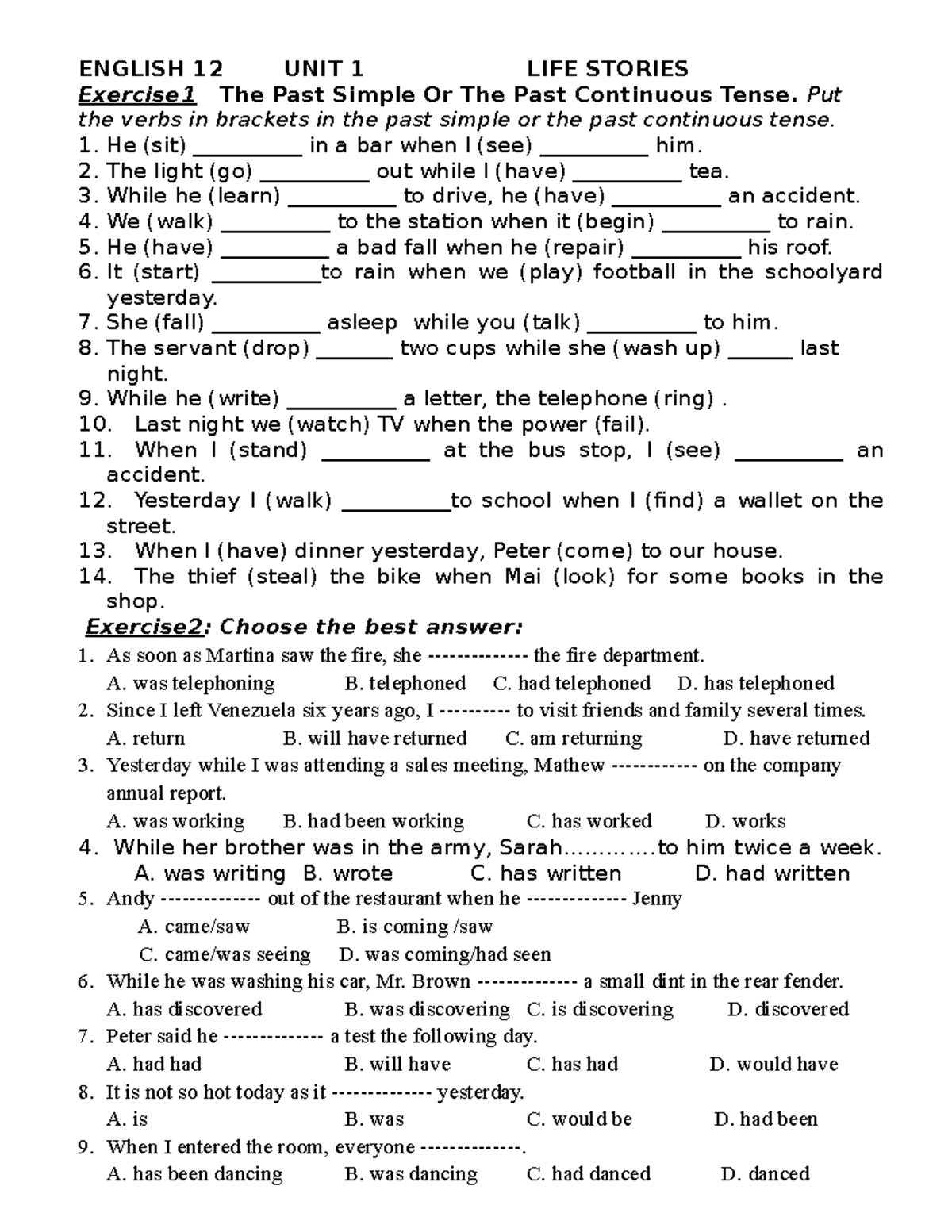 English 12 UNIT 1 GUI ĐI - Ôn thi 2022 - ENGLISH 12 UNIT 1 LIFE STORIES ...