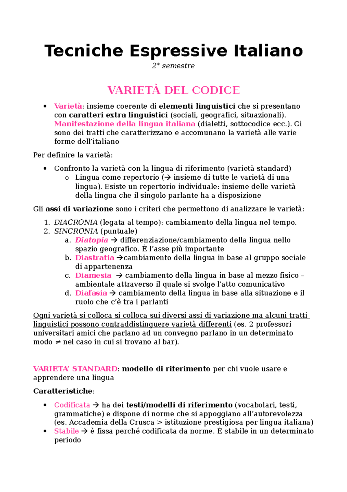 Copia di Tecniche Espressive Italiano 2 Semestre - Tecniche Espressive ...