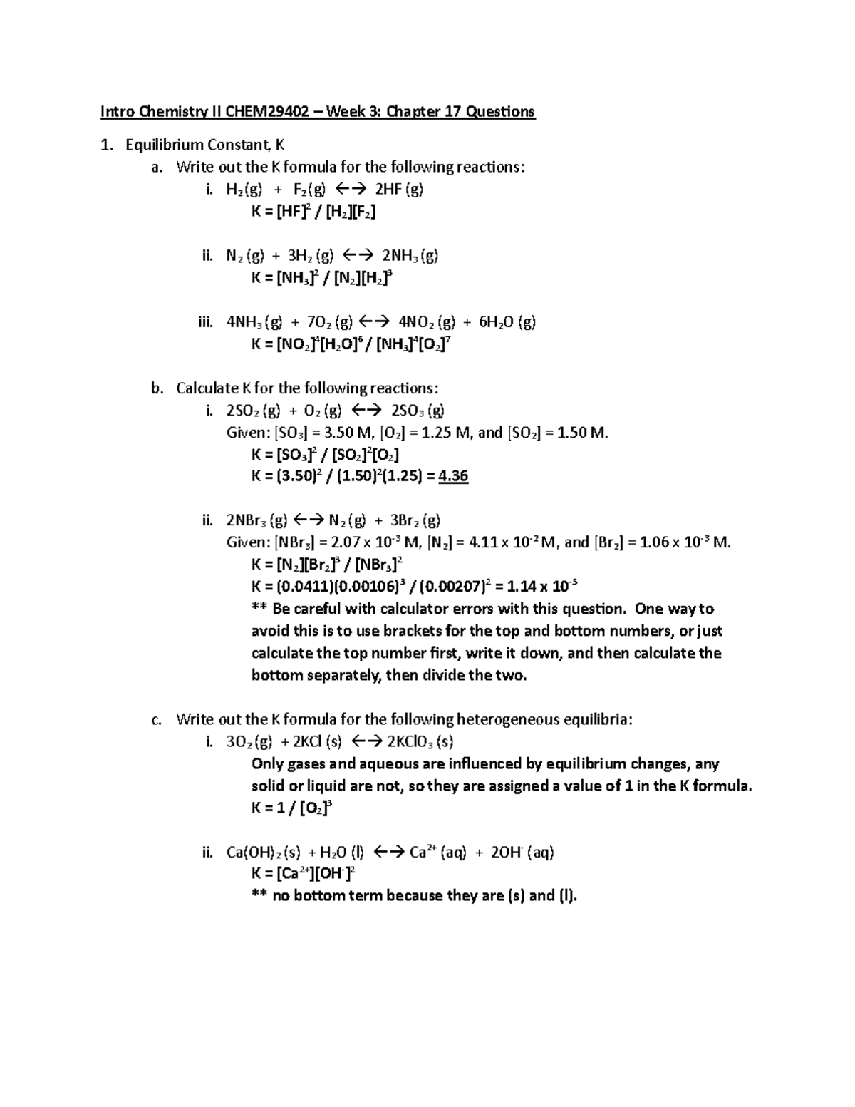 Week 3 chp17 questions answer key - Intro Chemistry II CHEM29402 – Week ...