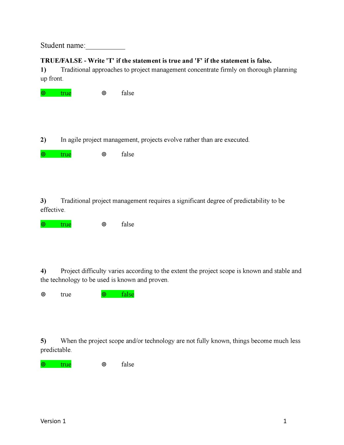 Chapter 15 Test Bank Version 1 - Student Name:__________ TRUE/FALSE ...