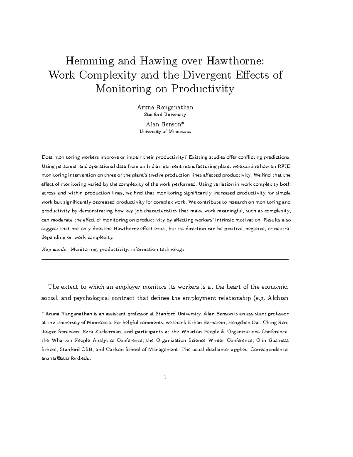 Hemming and Hawing over Hawthorne BUS5113 UoPeople Studocu