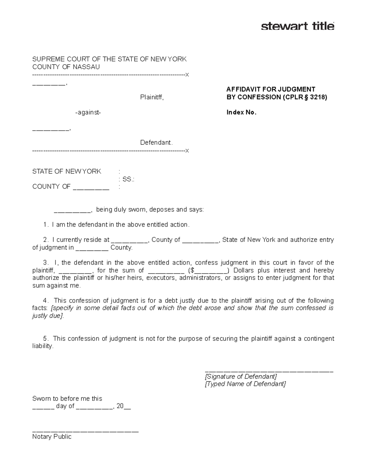 Confession of Judgment Affidavit - SUPREME COURT OF THE STATE OF NEW ...