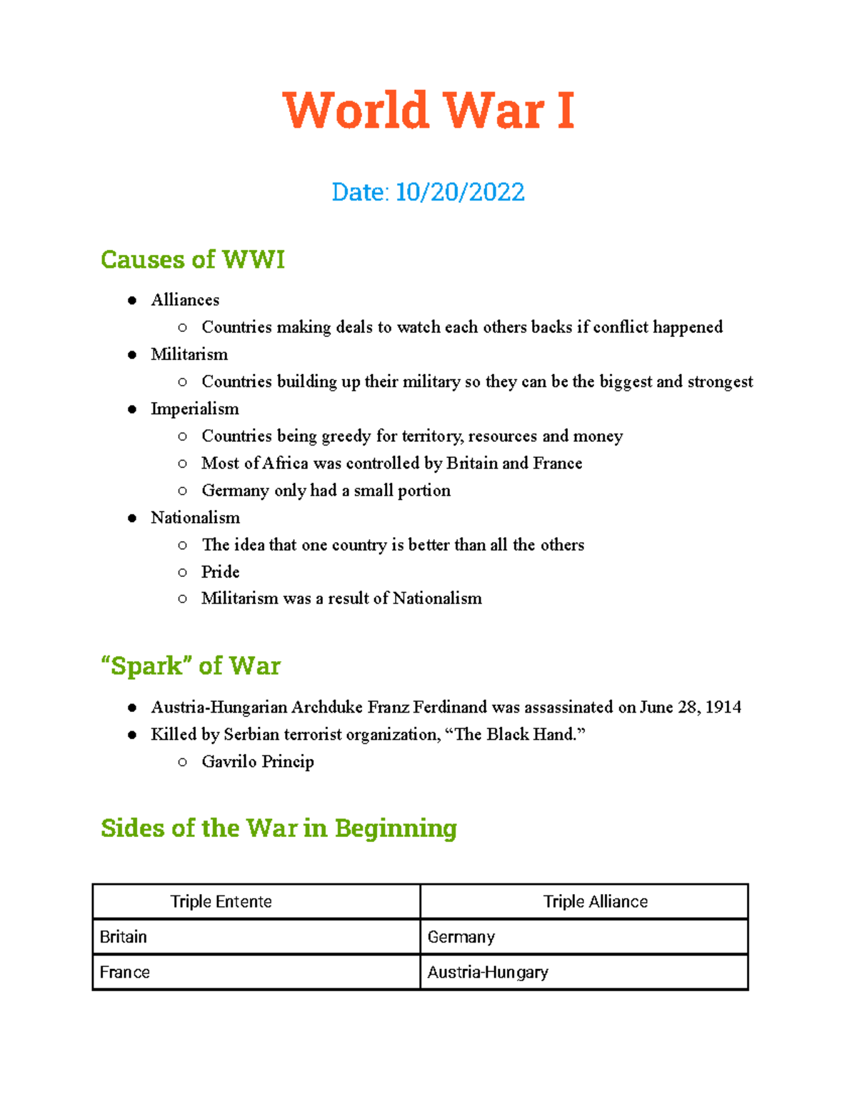 essay on wwi