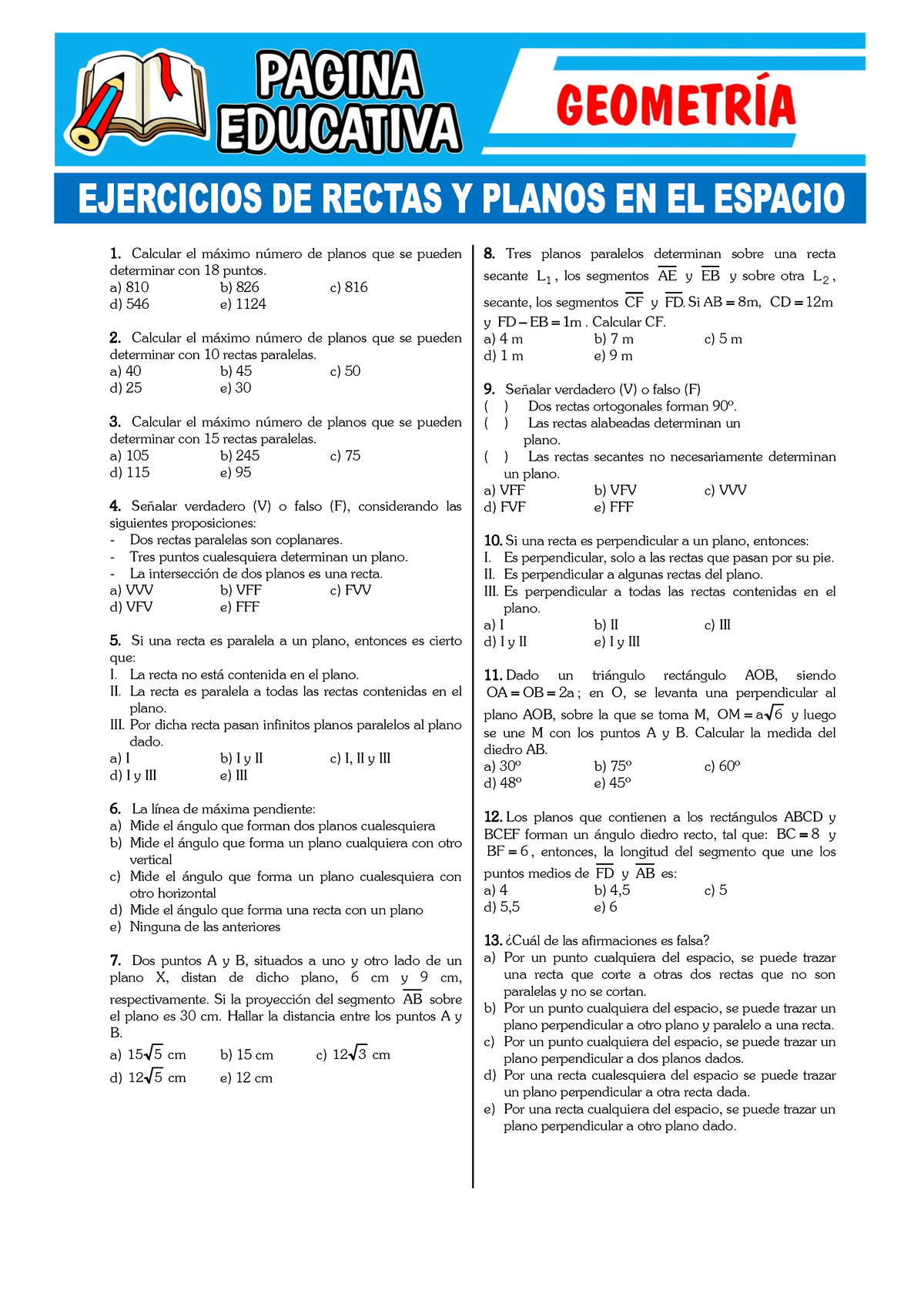 Ejercicios De Rectas Y Planos En El Espacio Pagina Educativa Calcular El Mximo N Mero De