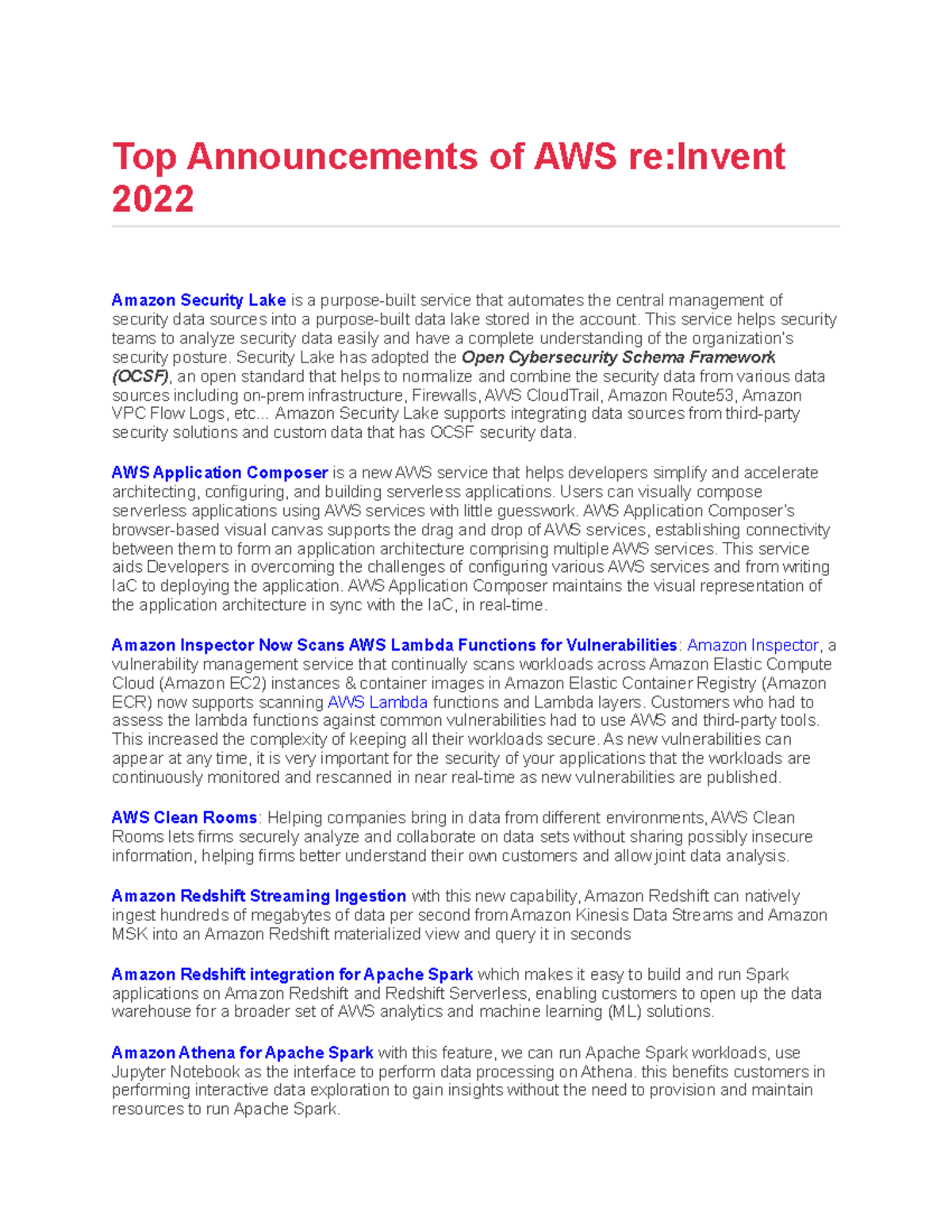 10.4 Top Announcements of AWS re Invent 2022 Top Announcements of AWS