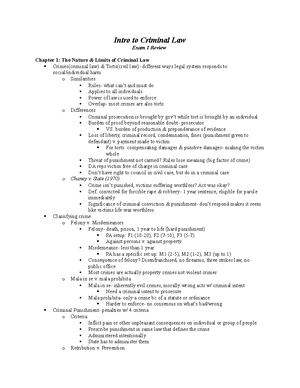 Introduction to Criminal Law - Textbook Chapter 1 Notes: A crime is ...