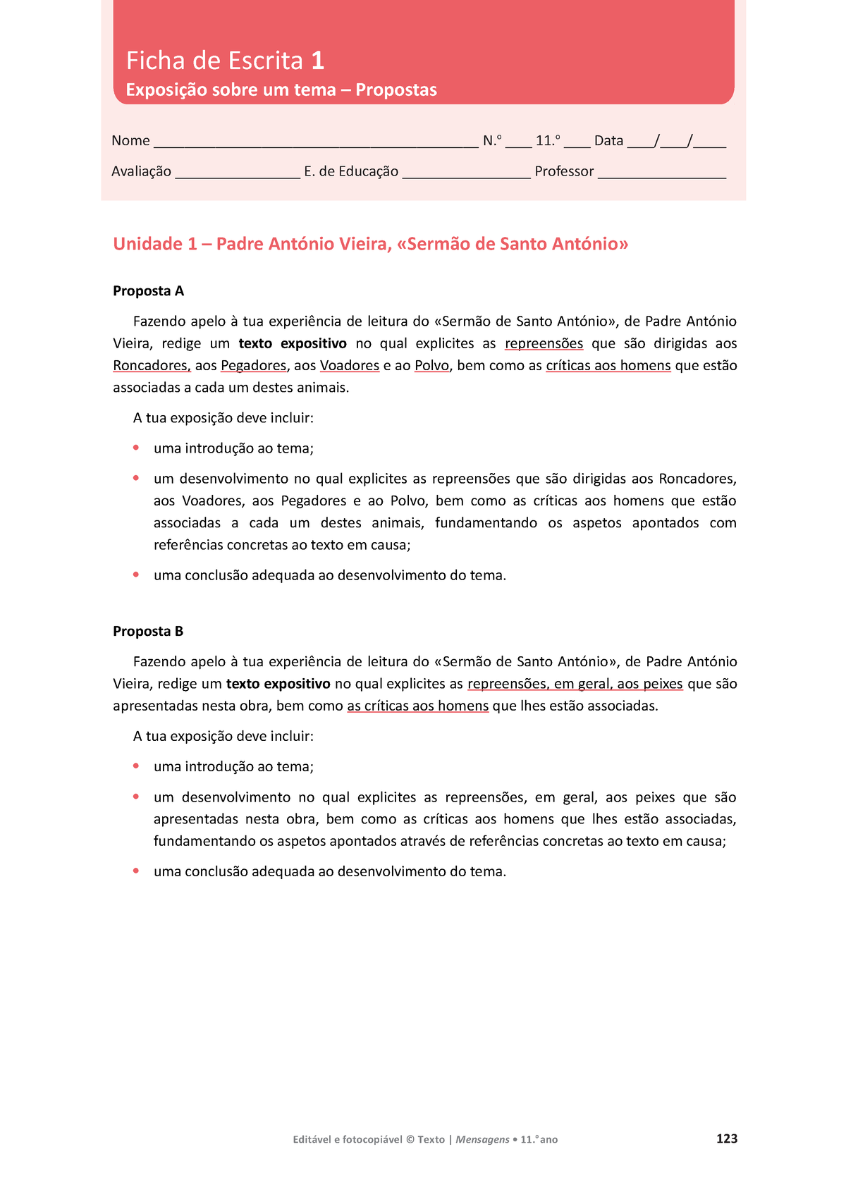 Padre António Vieira - Fichas de gramática , de educação literária e  apontamentos - Ficha - Studocu