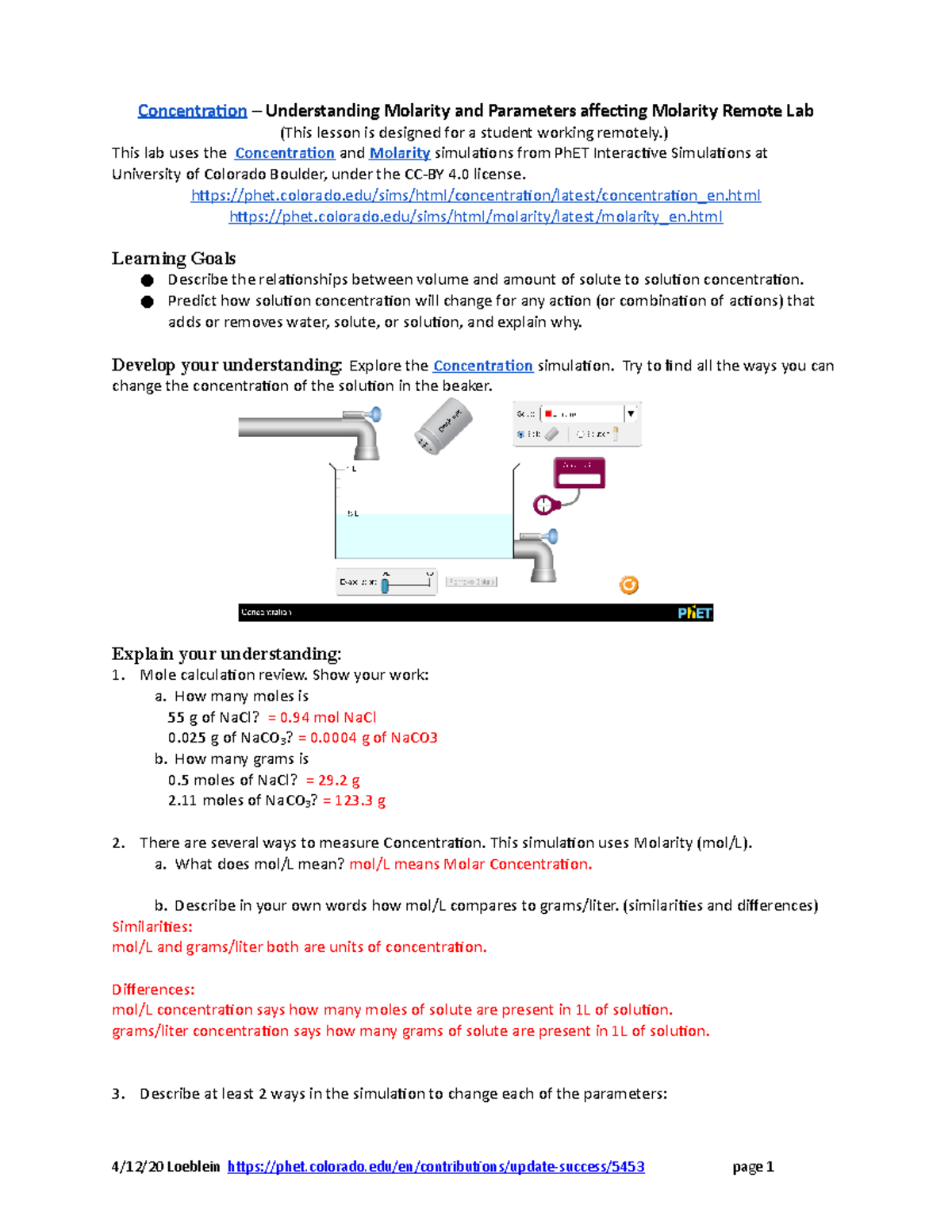 Concentration Molarity Remote Lab Concentration Understanding 