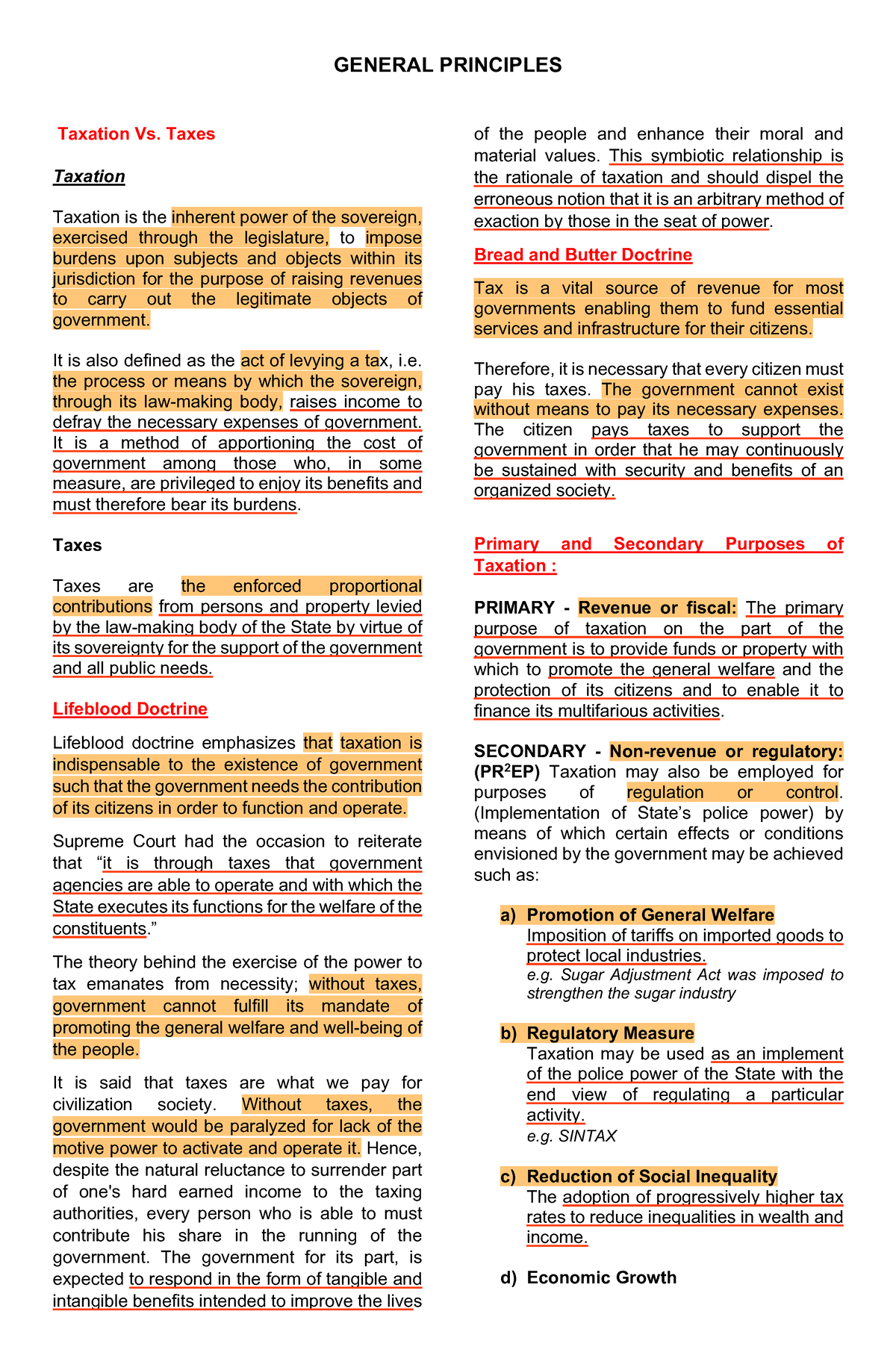 General Principles Tax II V1 1 - GENERAL PRINCIPLES Taxation Vs. Taxes ...