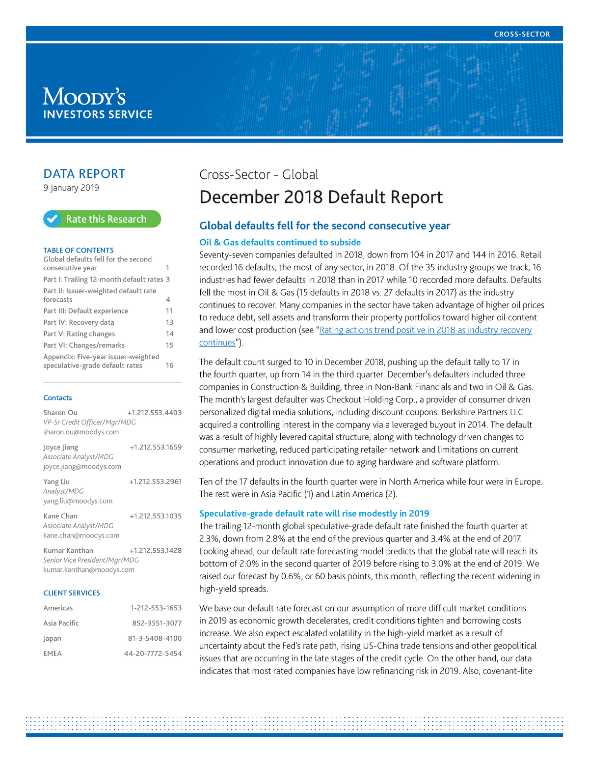 Moodys Report 2018 Global Default Rate DATA REPORT
