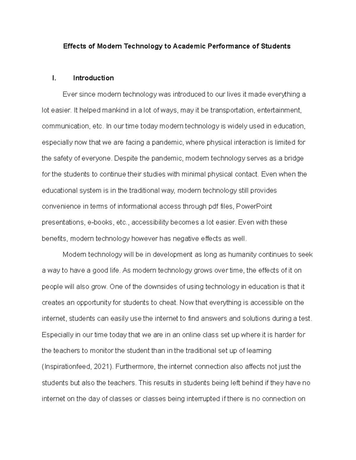 effects of modern technology to students research paper