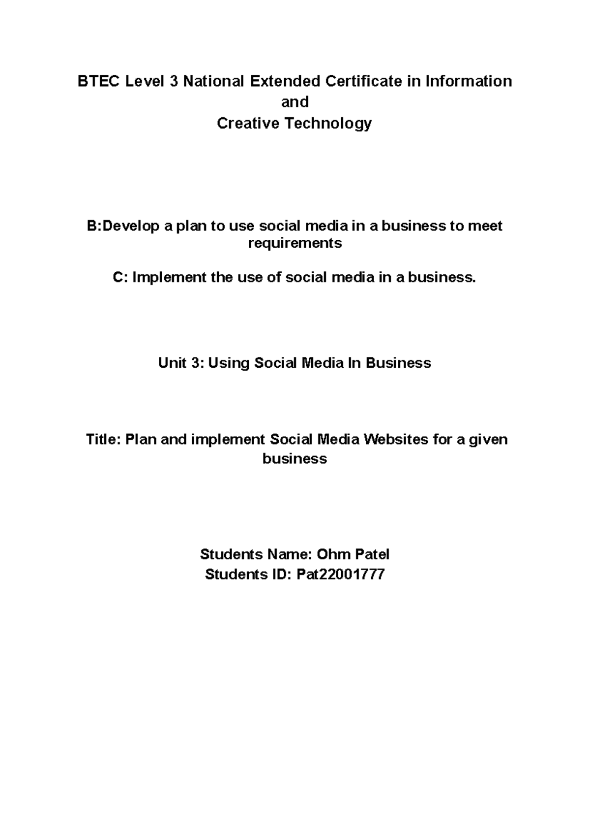 Unit 3 Using Social Media In Business - BTEC Level 3 National Extended ...