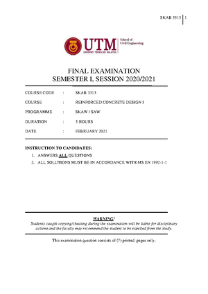 TEST 02 - UTMSPACE - TEST 2 SKAA 3352 TEST 2 SEMESTER II, SESSION 2020 ...