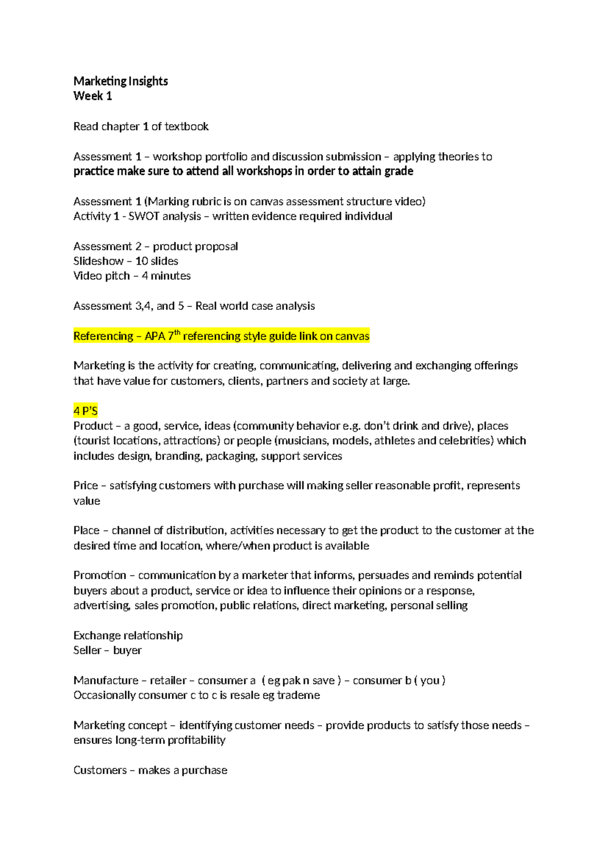 Week 1 - Week 1 Lecture Notes - Marketing Insights Week 1 Read chapter ...