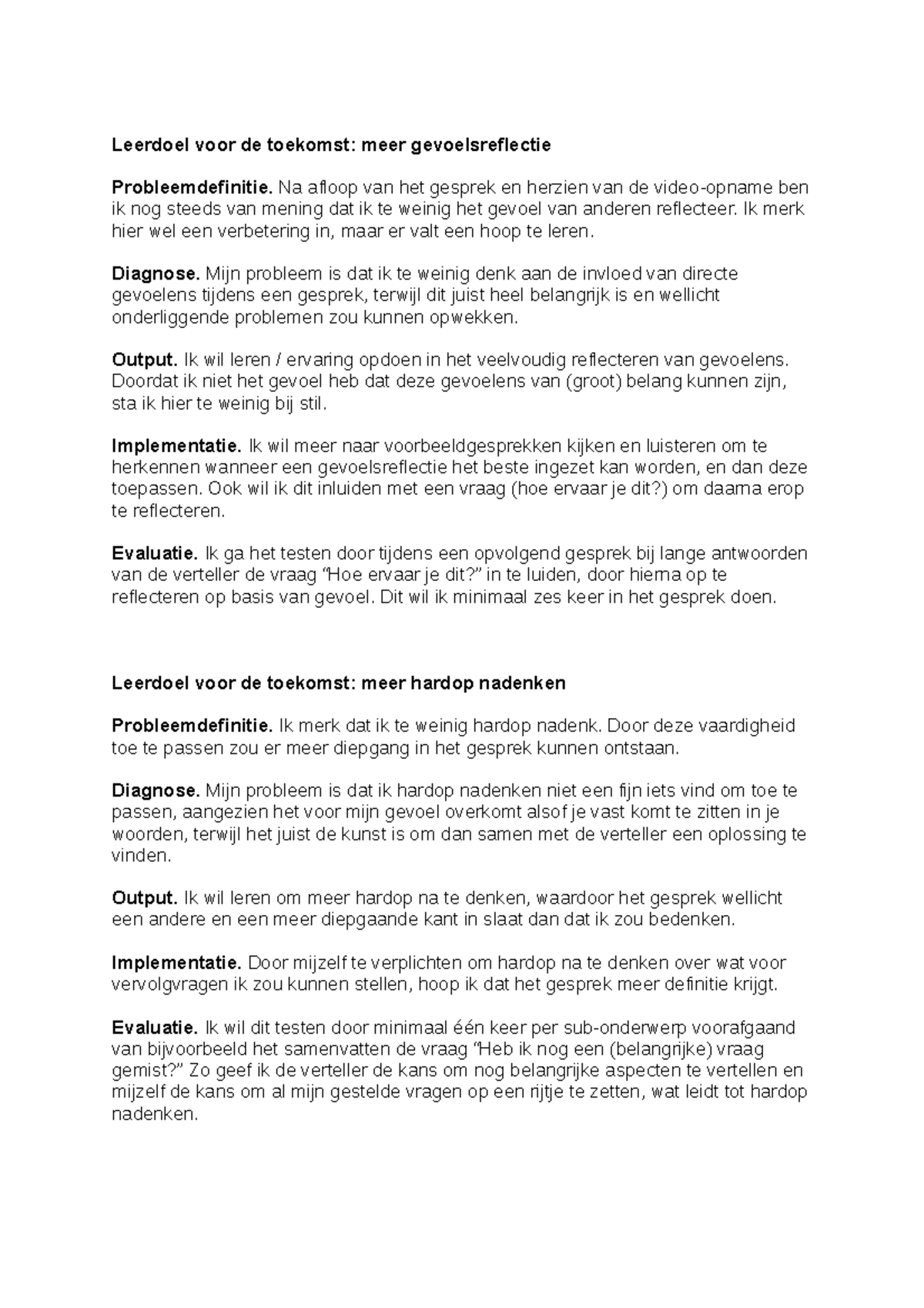 Voorbeeld Leerdoelenverwerking  Leerdoel voor de toekomst meer