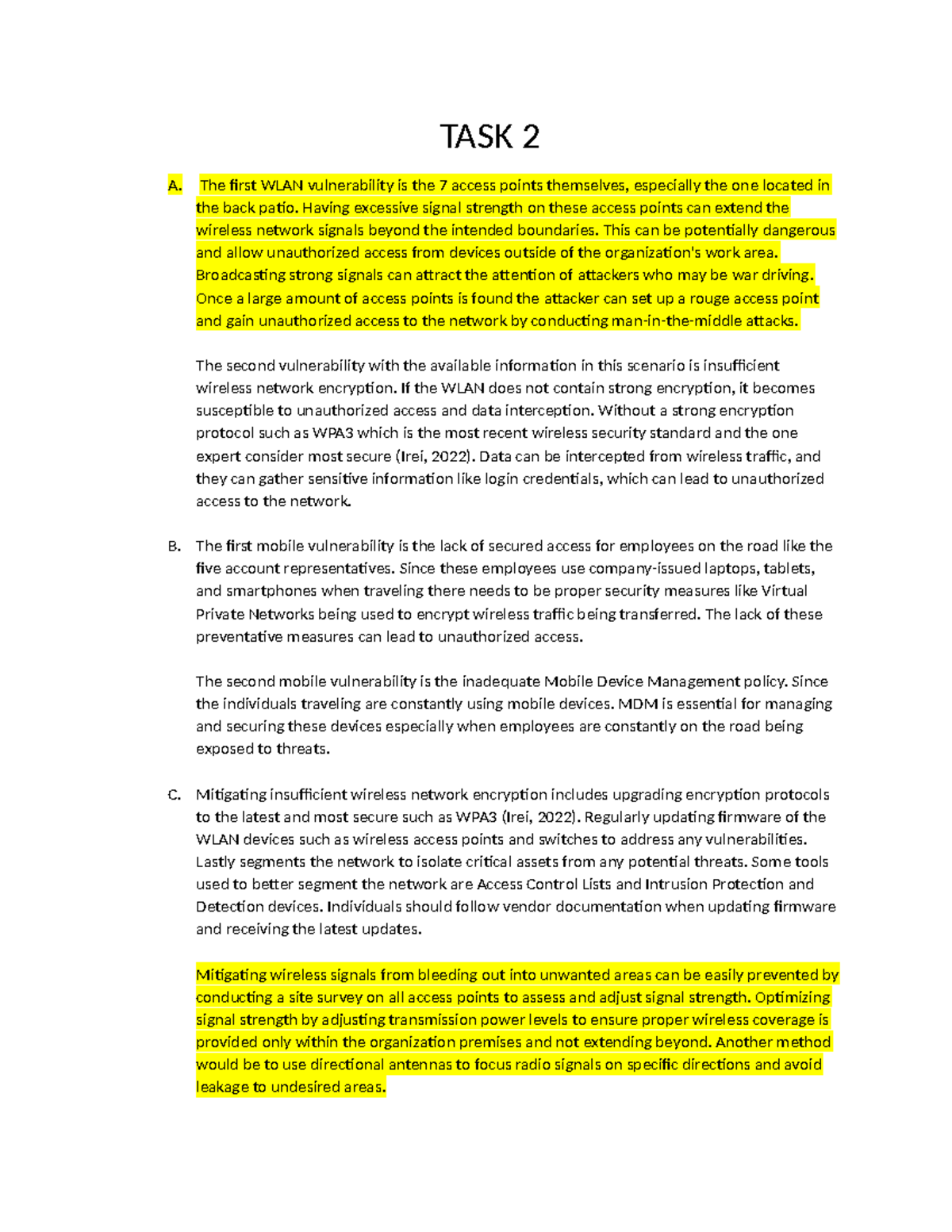 TASK 2 C844 WGU - TASK 2 A. The first WLAN vulnerability is the 7 ...