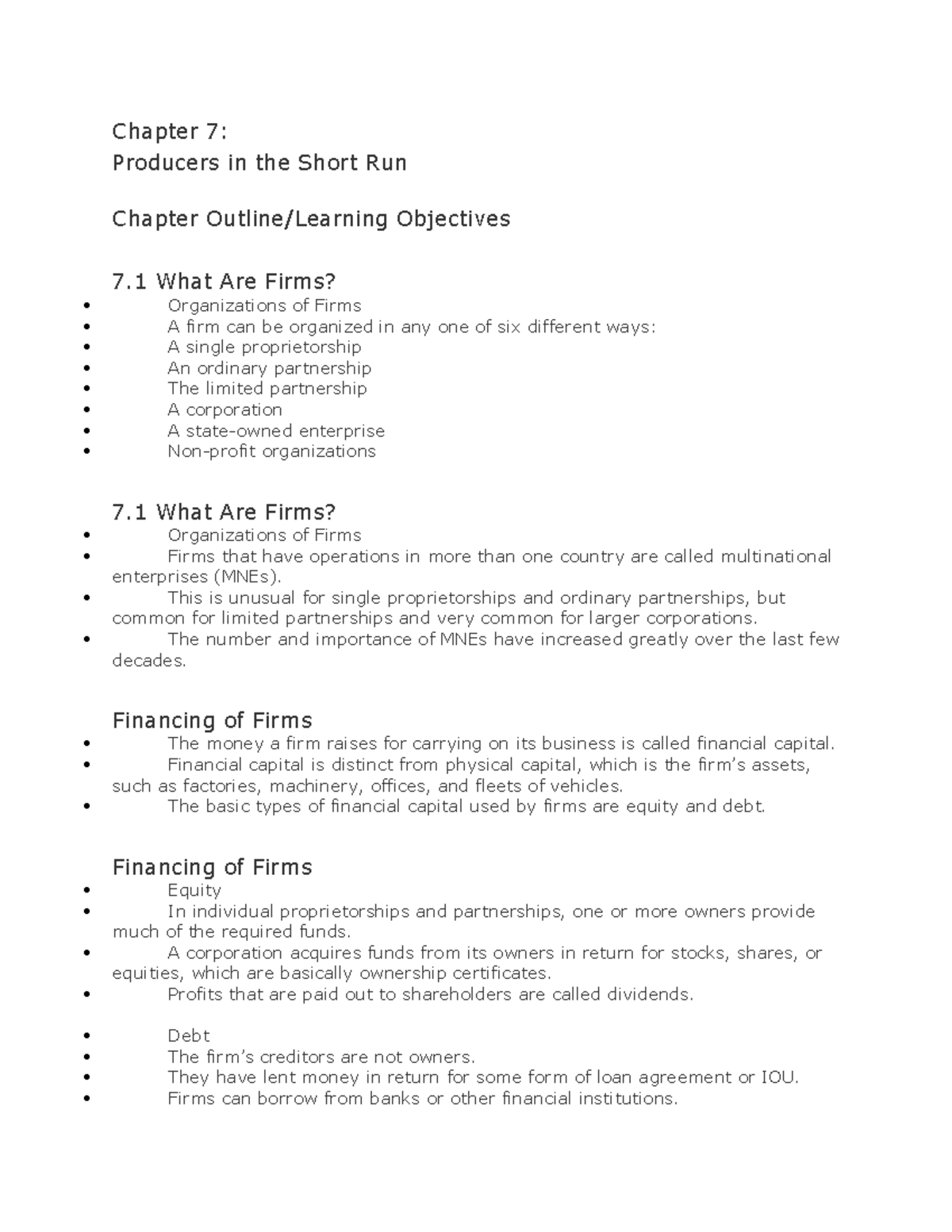 Chapter 7 - Lecture notes 7 - Chapter 7: Producers in the Short Run ...