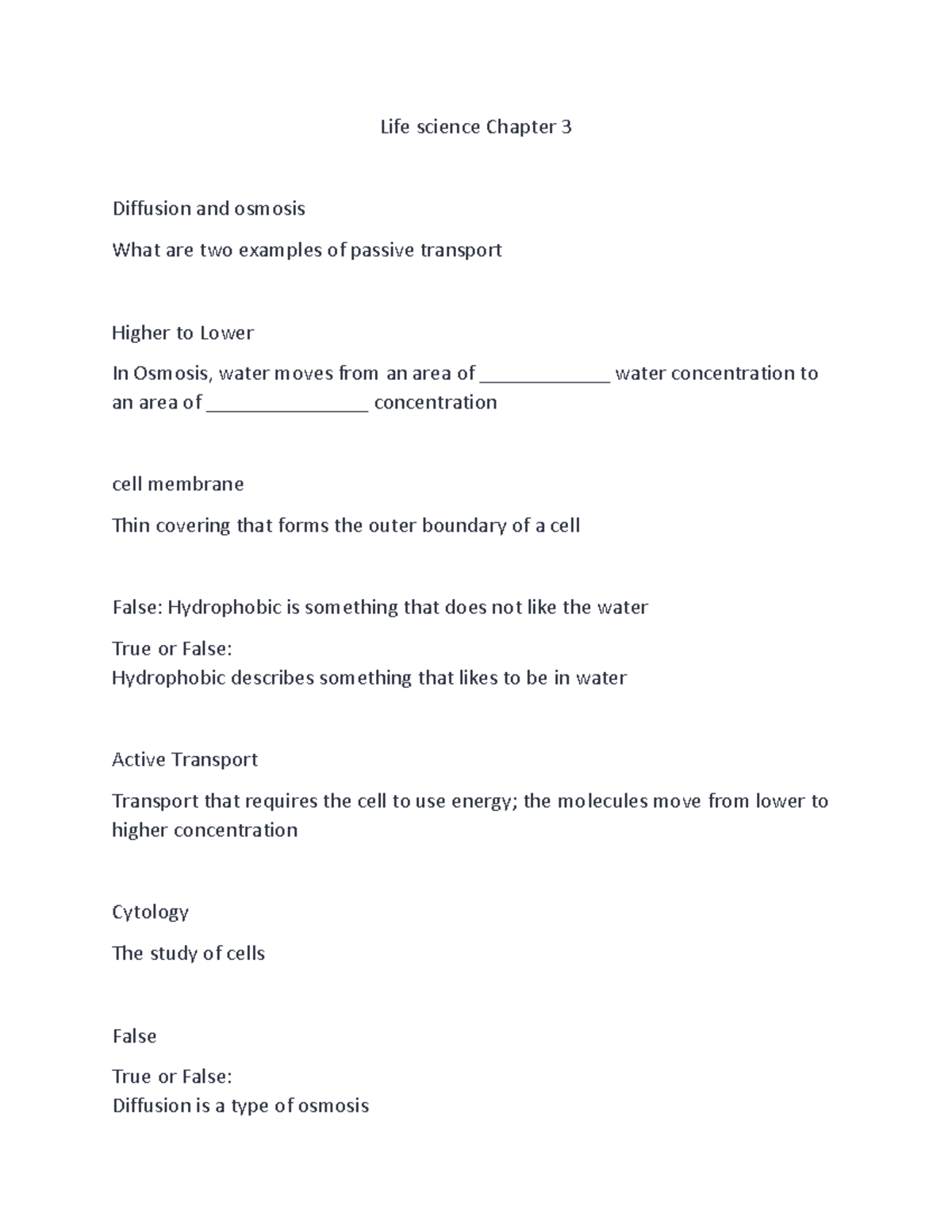 Life Science chapter 3 - Life science Chapter 3 Diffusion and osmosis ...