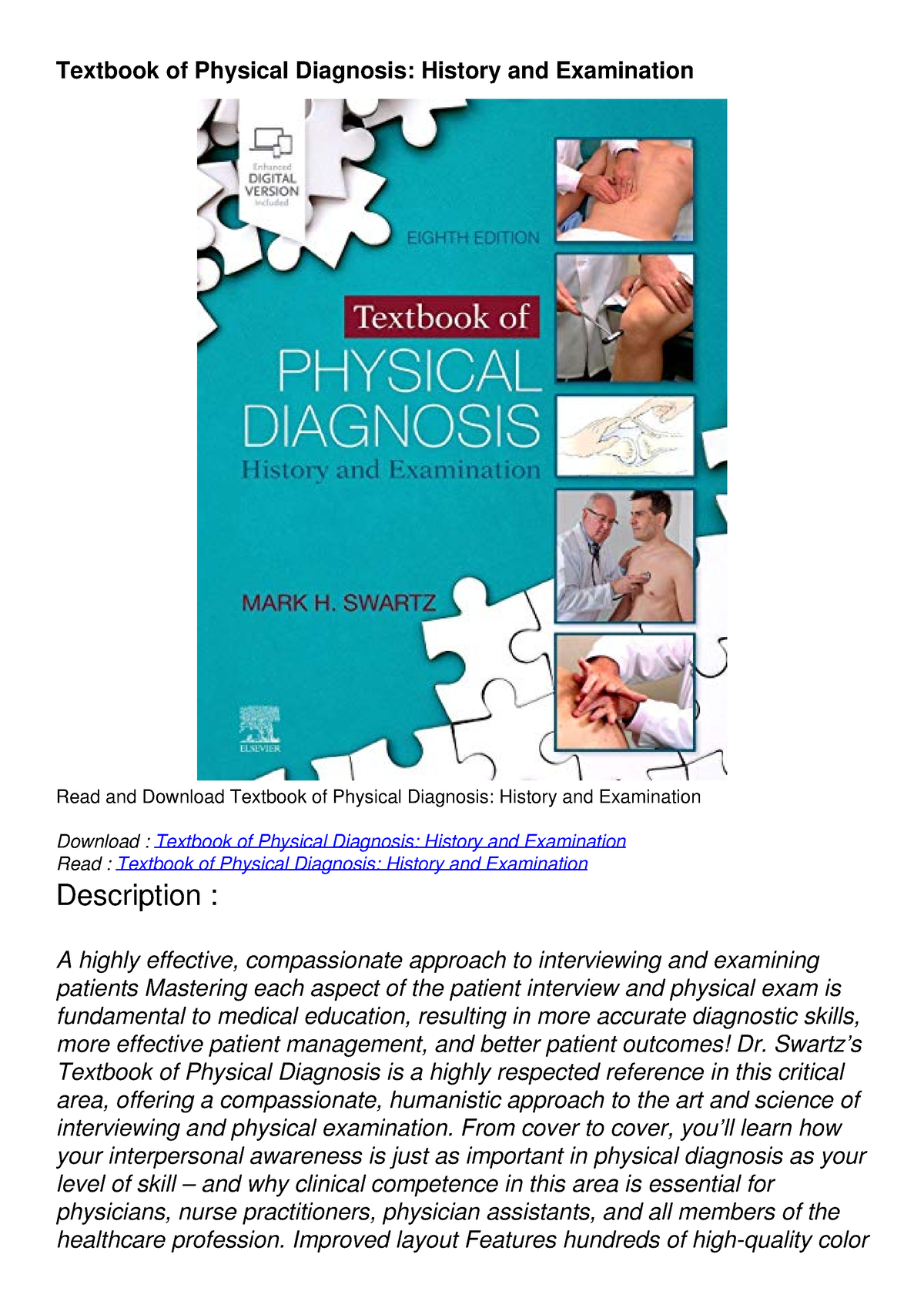 [PDF READ ONLINE] Textbook Of Physical Diagnosis: History And ...