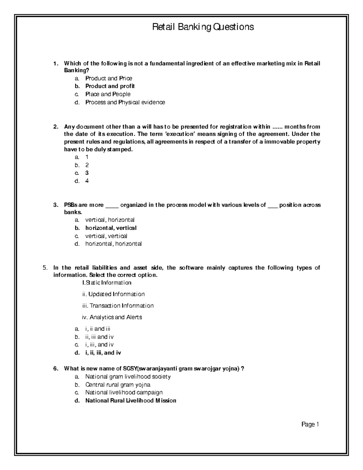 Retail Banking Questions - Ret ail Banking Quest ions 1. Which of the ...