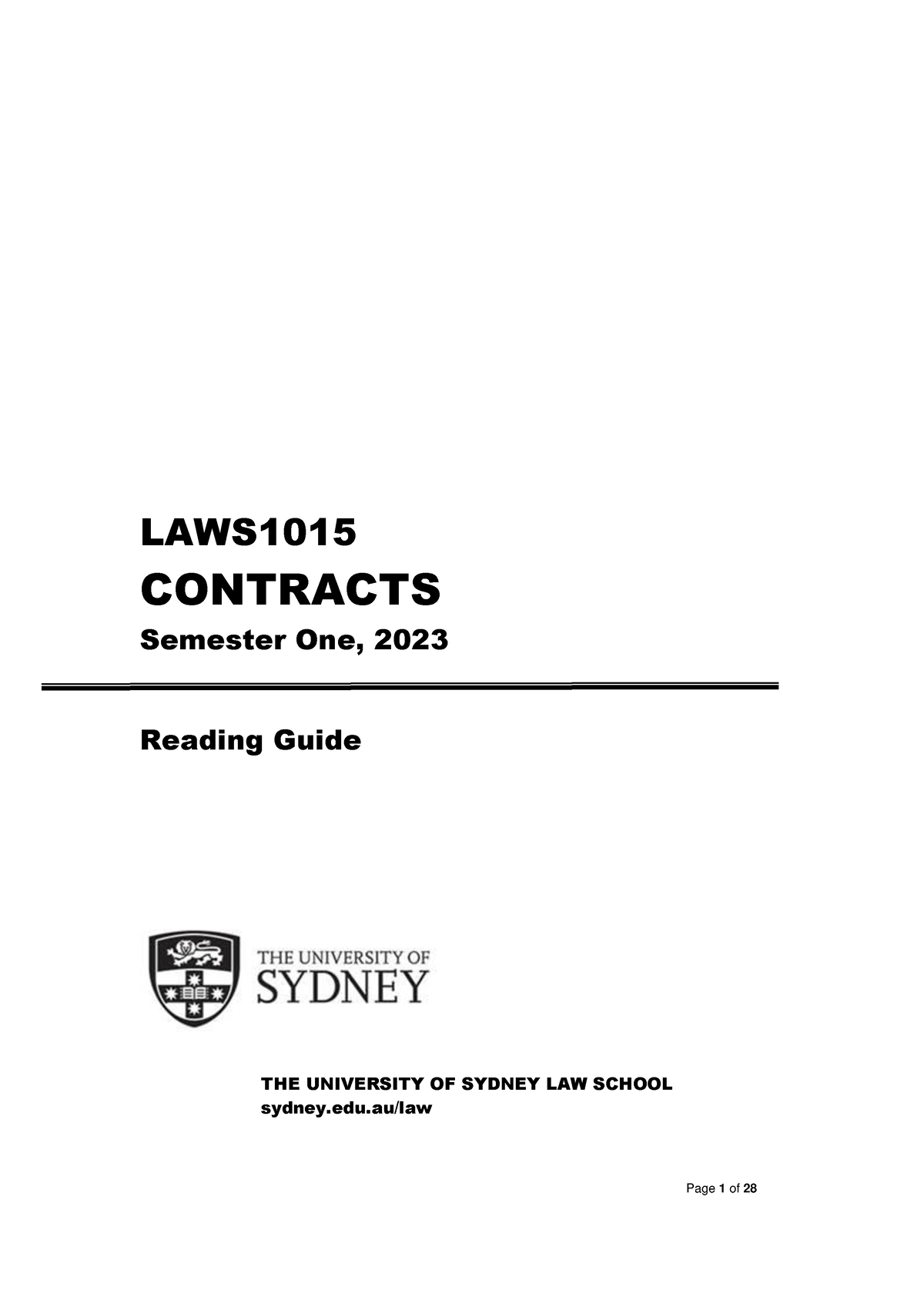 1015 Contracts 2023 Reading Guide - LAWS CONTRACTS Semester One, 2023 ...