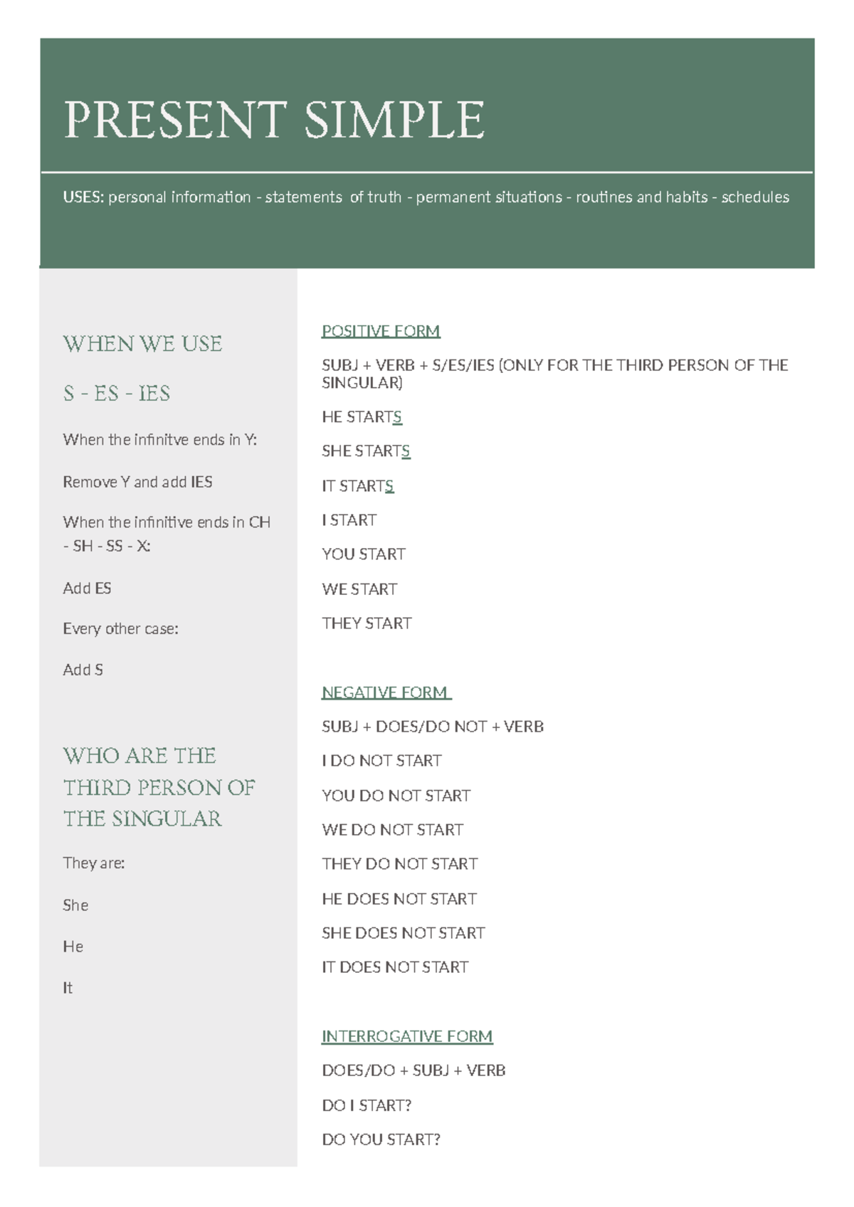 Present simple - PRESENT SIMPLE USES: personal informaon - statements ...