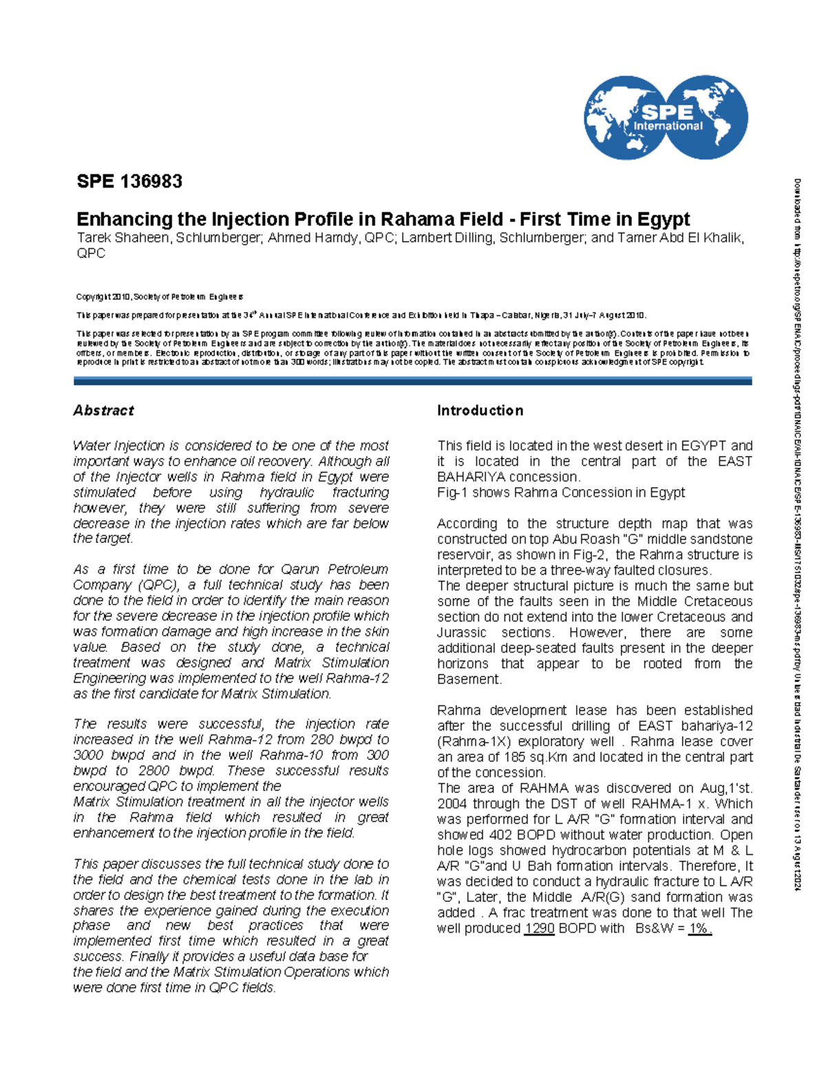Spe-136983-Enhancing the Injection Profile in Rahama Field - First Time ...
