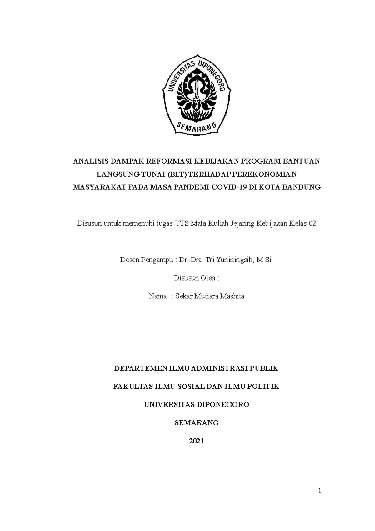 2. Analisis Dampak Reformasi Kebijakan Program Bantuan Langsung Tunai ...