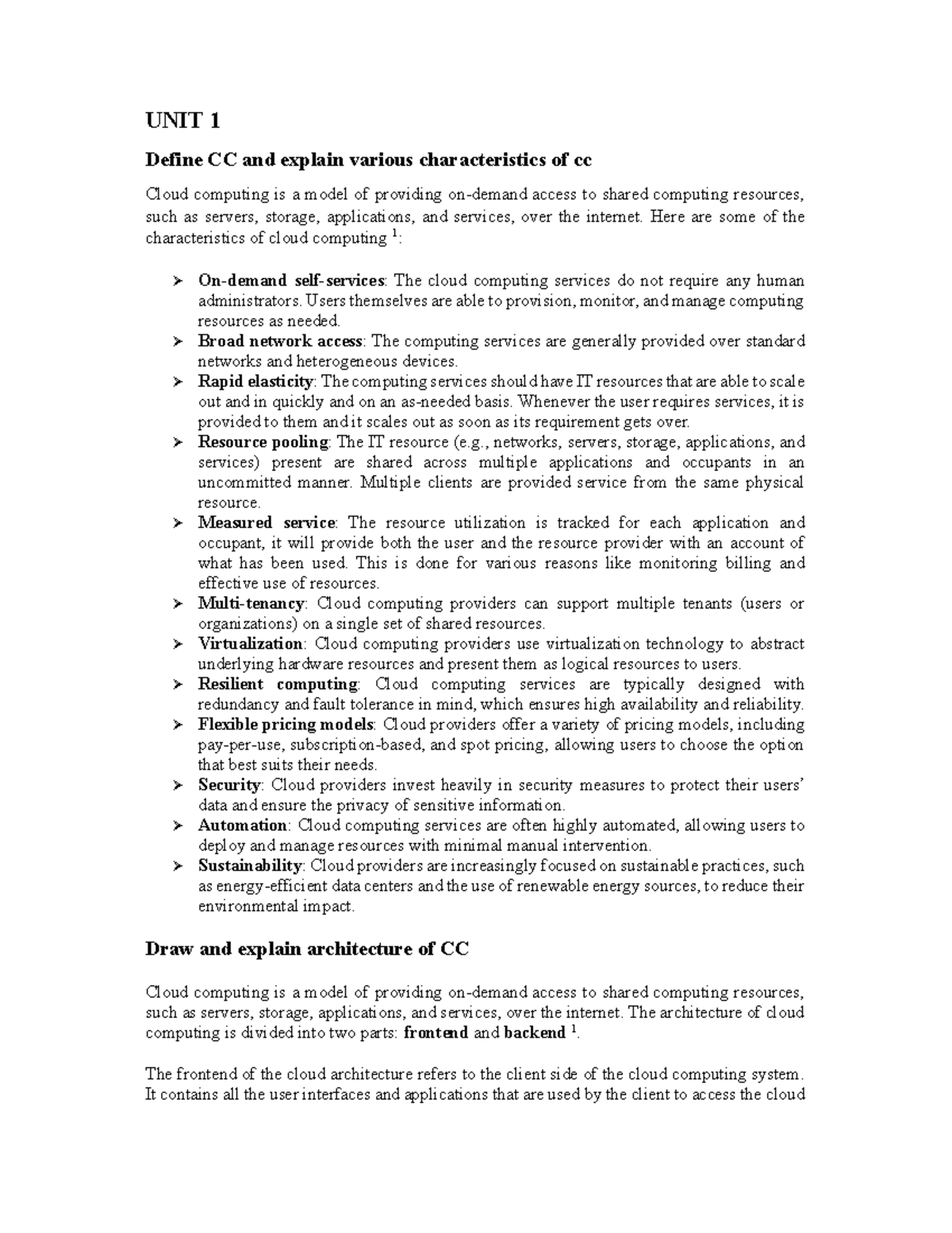 CC Cloud Computing UNIT 1 Define CC and explain various