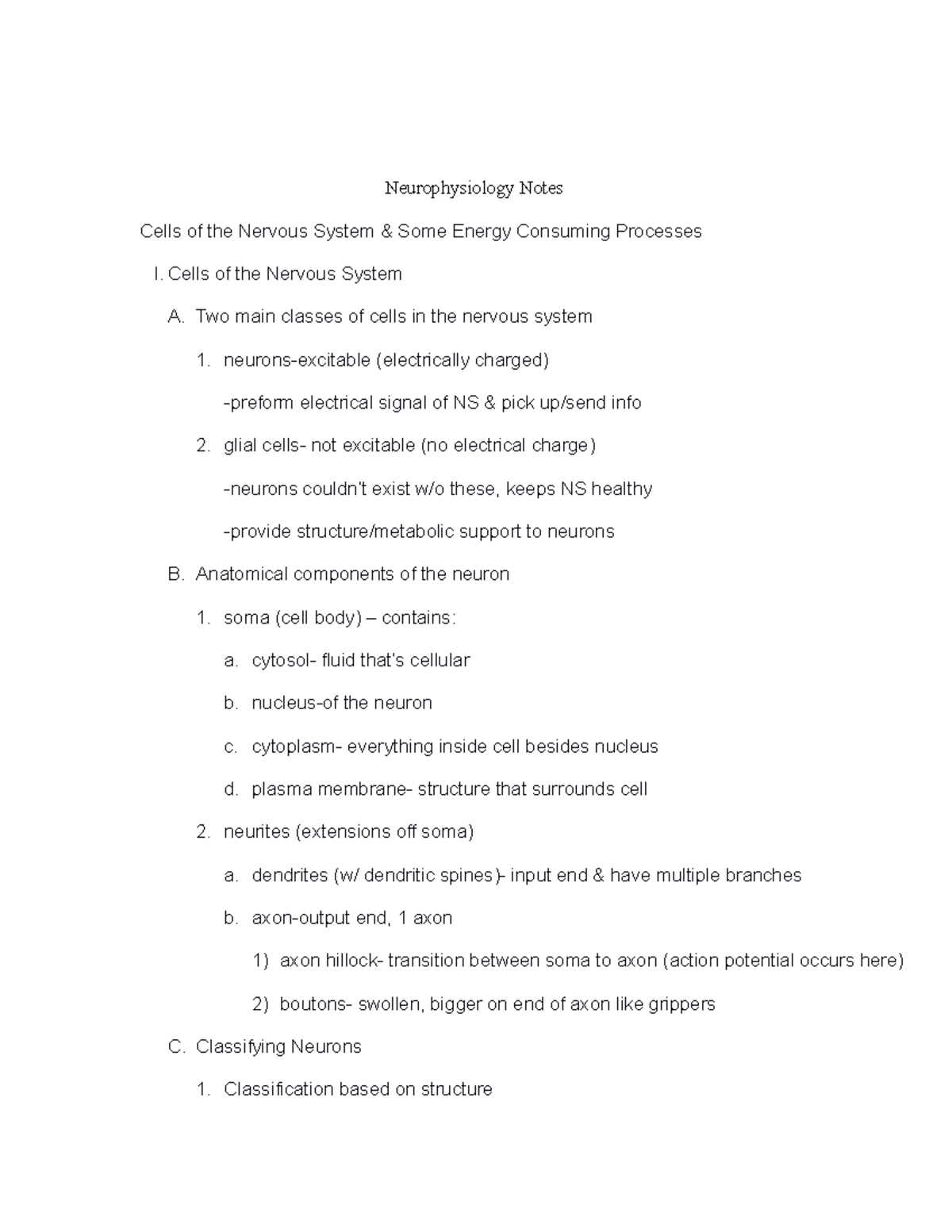 Neurophysiology notes - Neurophysiology Notes Cells of the Nervous ...