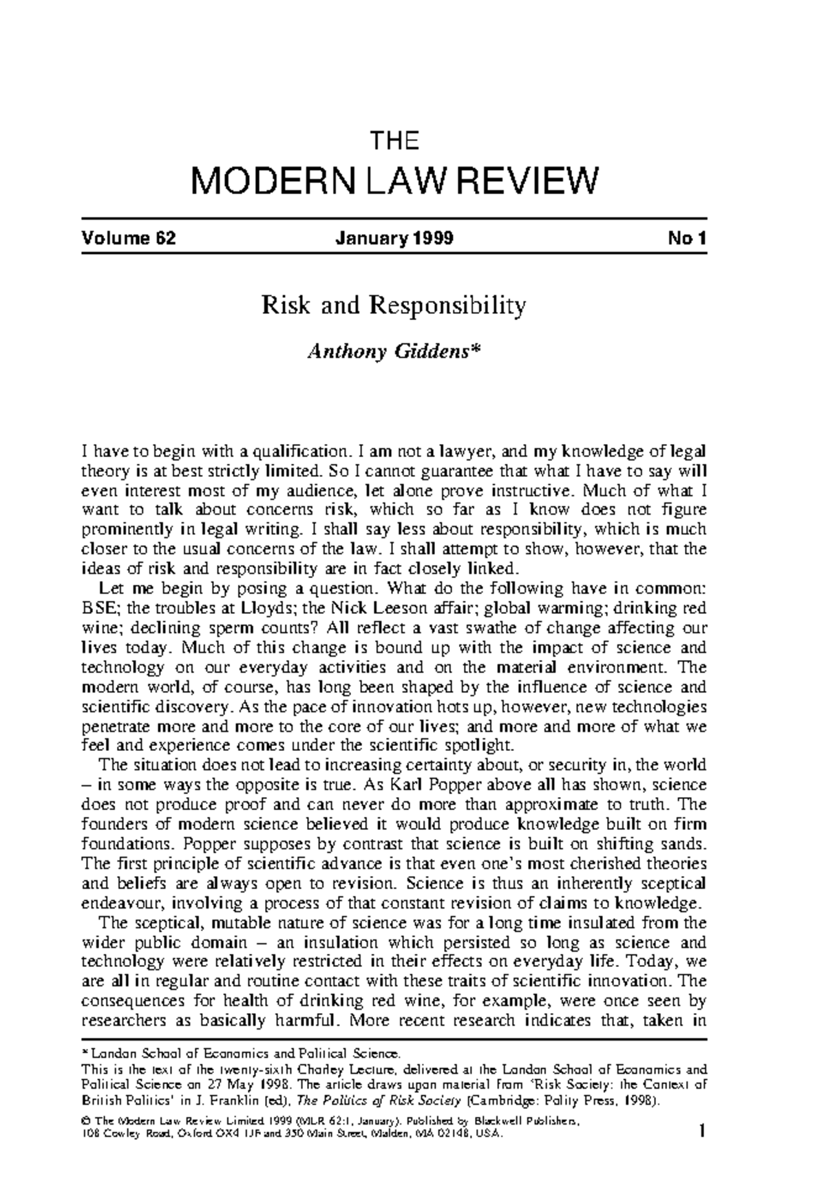 3b. Anthony Giddens - THE MODERN LAW REVIEW Volume 62 January 1999 No 1 ...