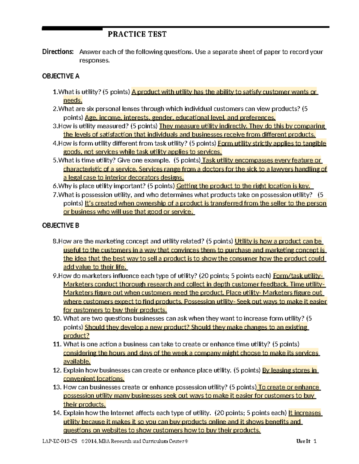 EC 13 Practice Test - PRACTICE TEST Directions: Answer each of the ...