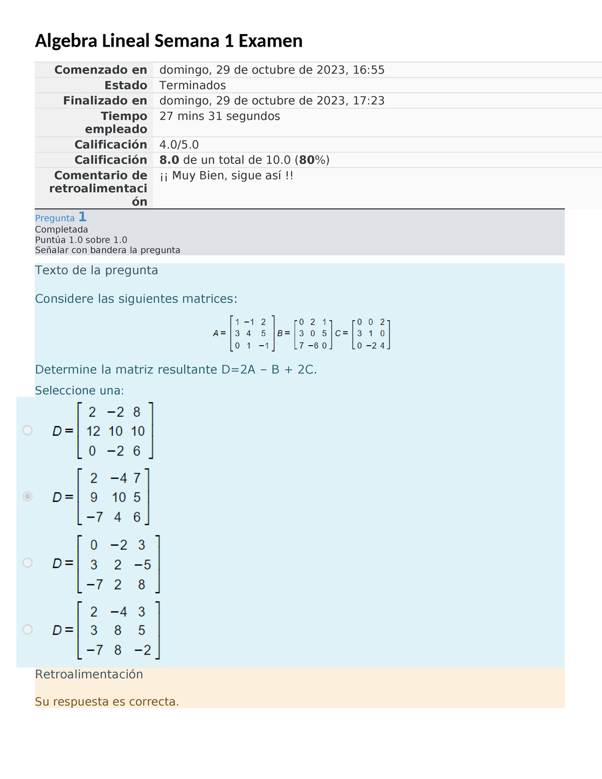 Algebra Lineal Semana 1 Examen - Algebra Lineal Semana 1 Examen ...