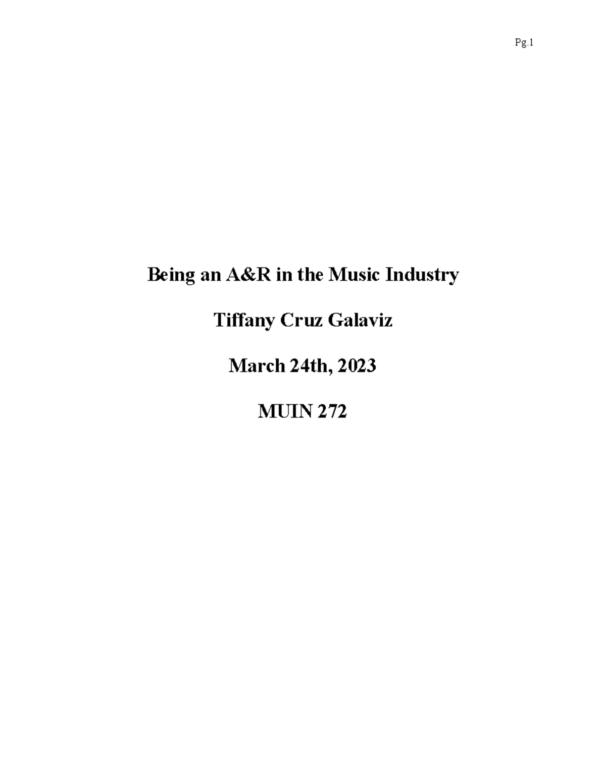 Term Paper - Music notes - Being an A&R in the Music Industry Tiffany ...