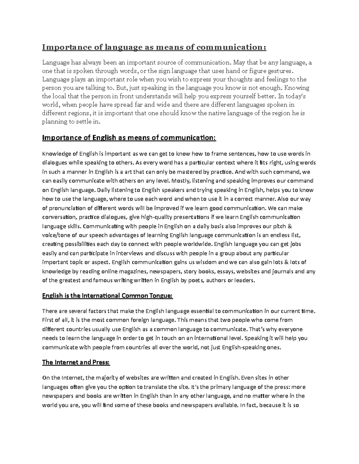 importance of language in communication essay brainly