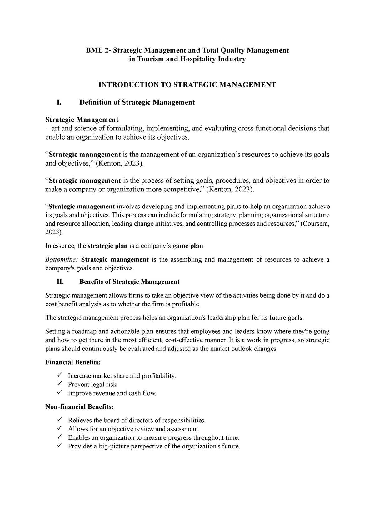 BME-2-Handout - handouts - BME 2- Strategic Management and Total ...