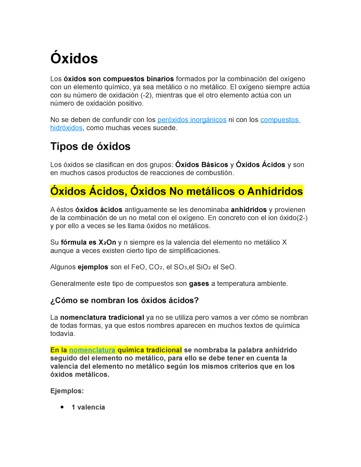 Óxidos Esto Es Un Resumen Sobre Los Oxidos Basicos Y Los Oxidos