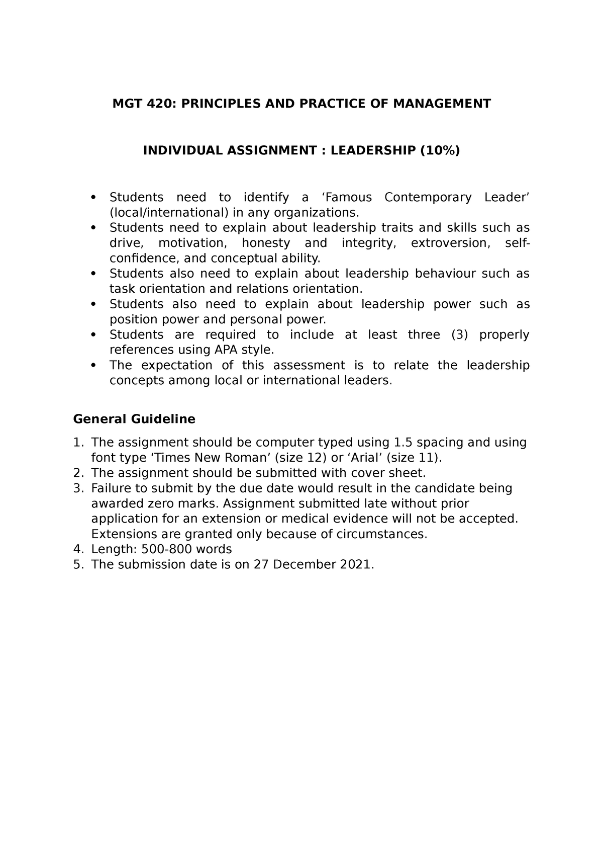 mgt 420 individual assignment leadership