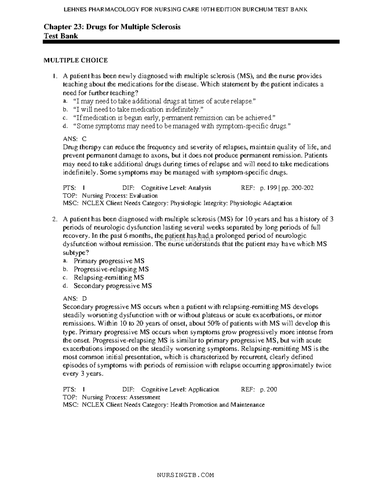 C23 - Pharmacology for Nursing Care 10e - TB - NURSINGTB Chapter 23 ...