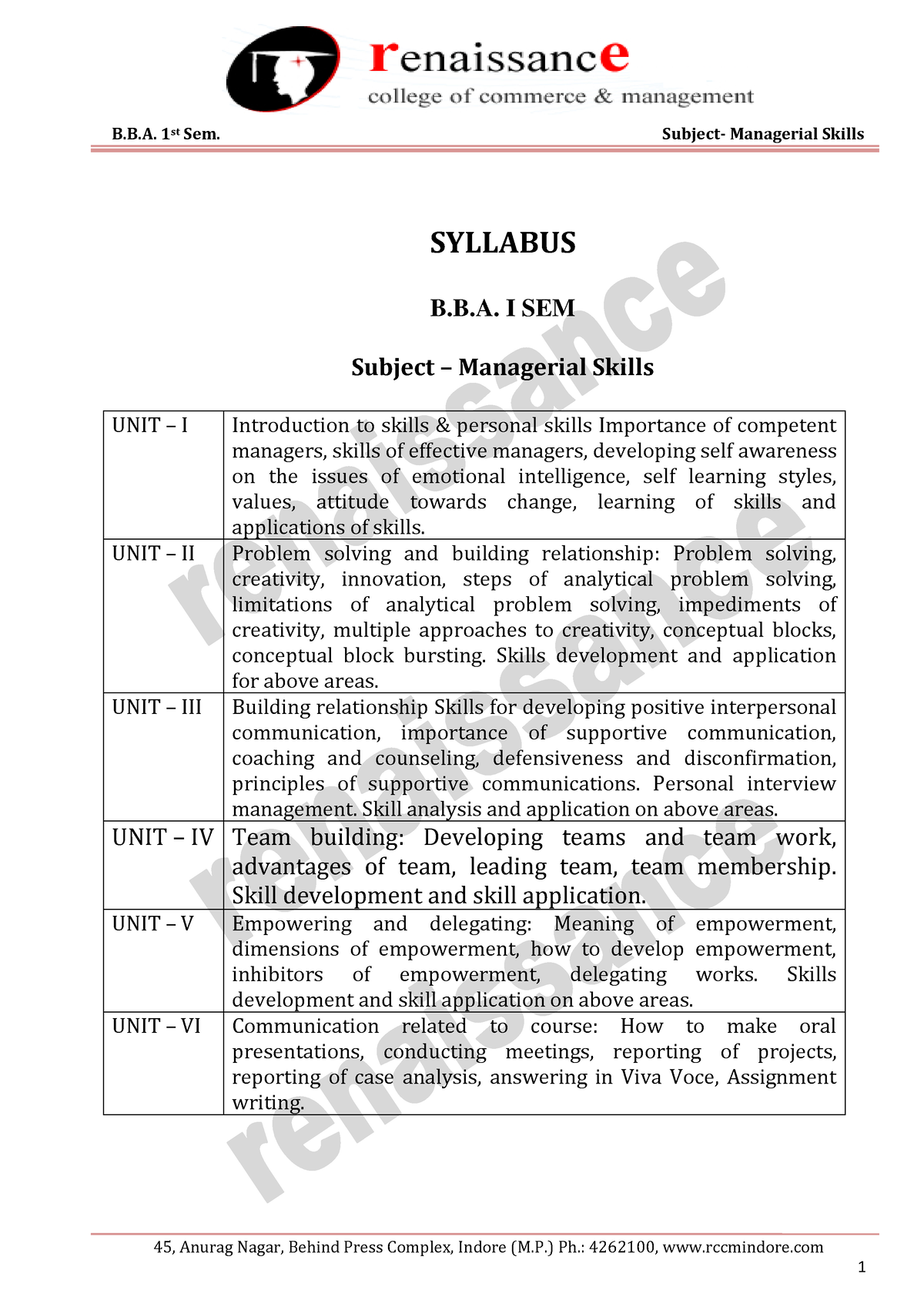 Managerial Skills All Units AC - B.B. 1st Sem. Subject- Managerial ...