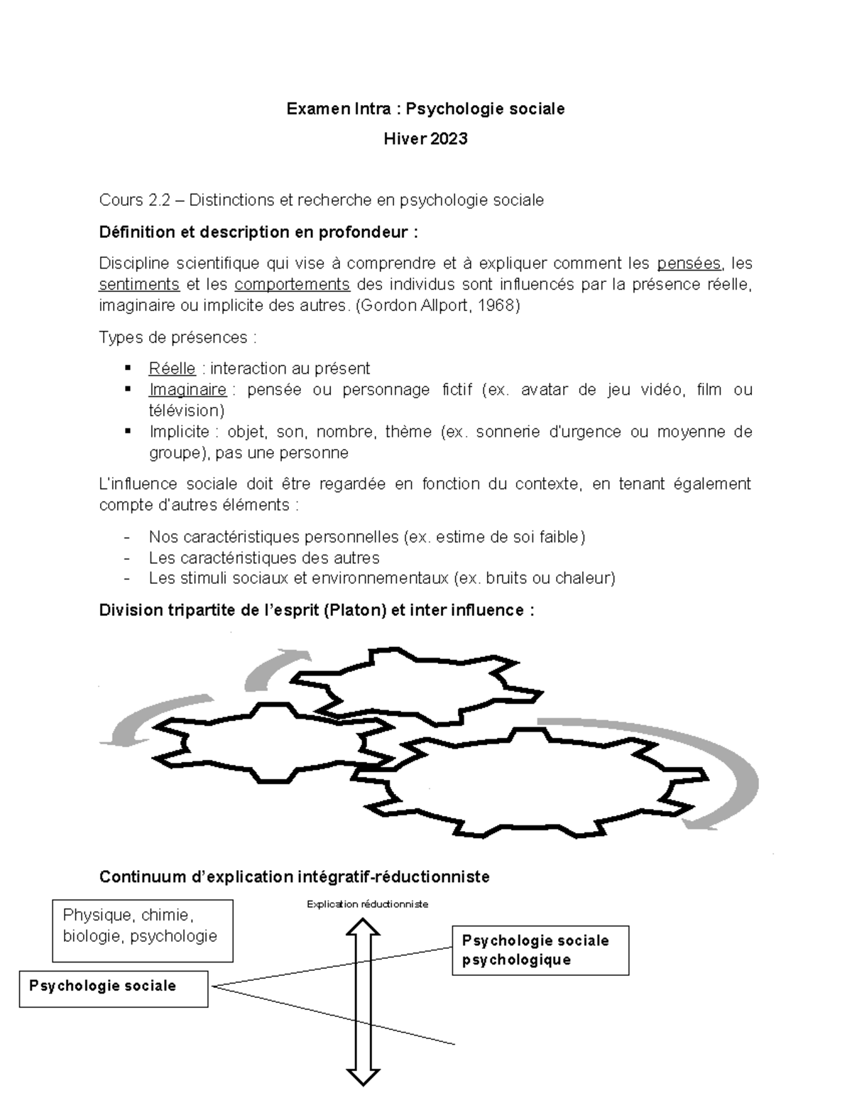 Notes - Cours 2 - Jacinthe Emery - Examen Intra : Psychologie sociale ...