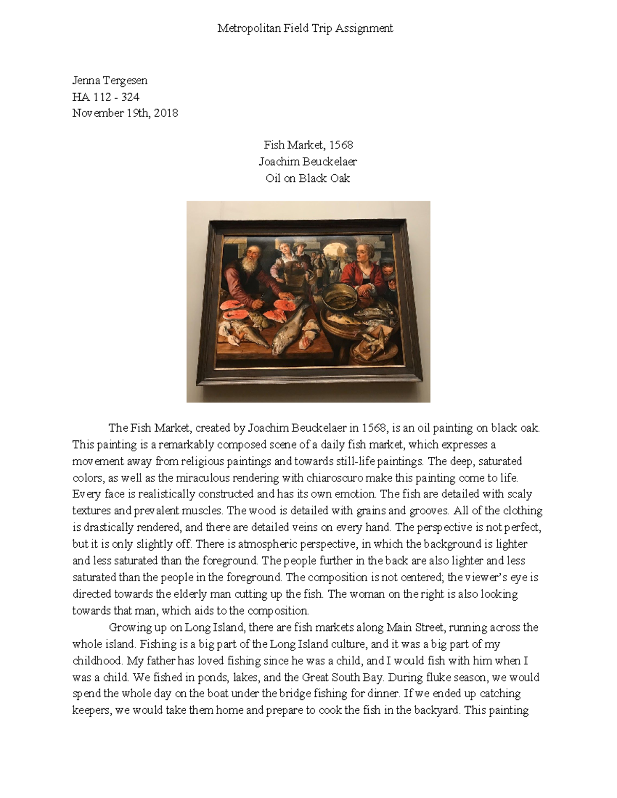 HA112 Met Paper-2 - Essay On Art At The Metroplitan Museum Of Art ...