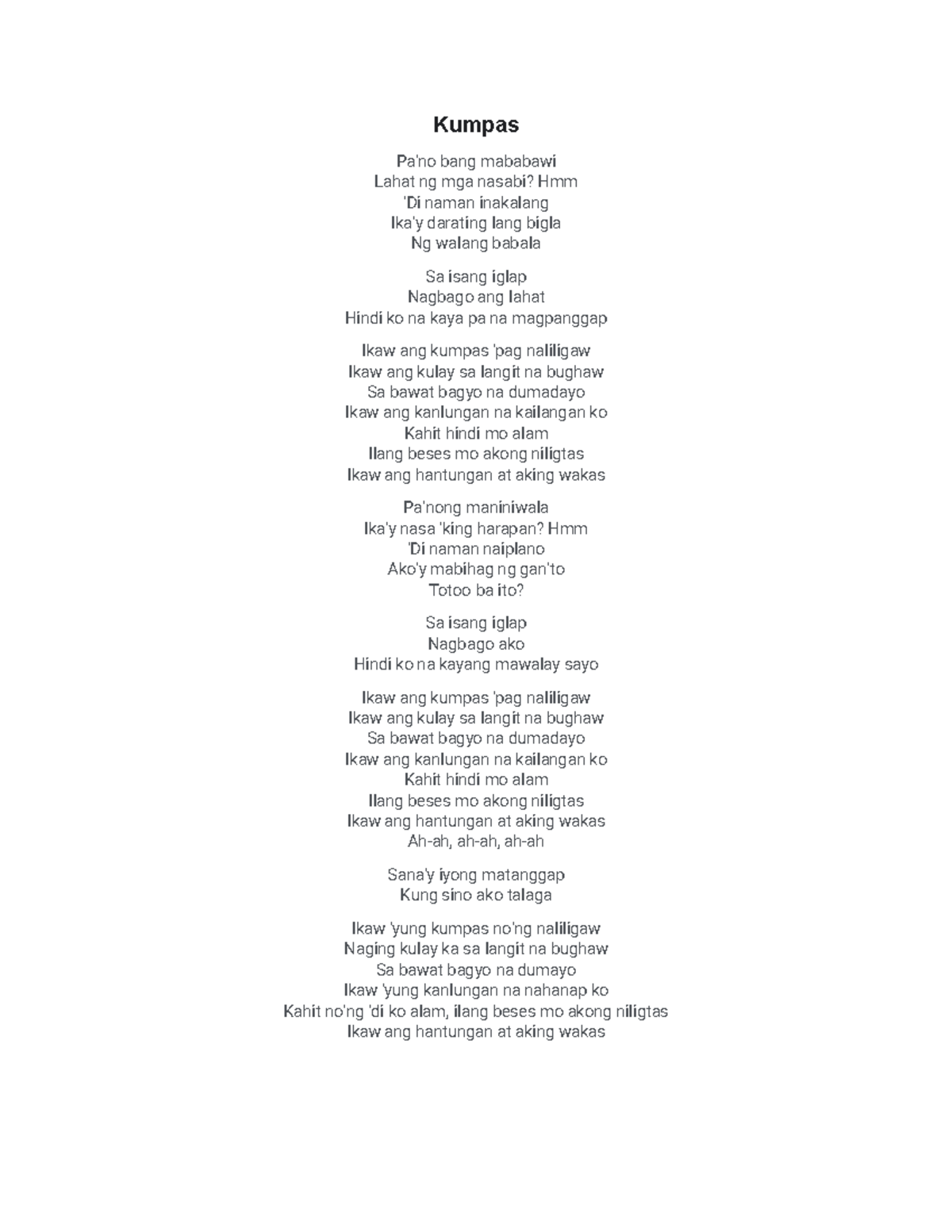 Kumpas Lyrics by Moira Dela Torre Kumpas Pa'no bang mababawi Lahat ng