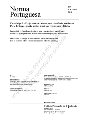 Euro Código 8 - Norma Portuguesa EN 1998- 2010 Eurocódigo 8 – Projecto ...