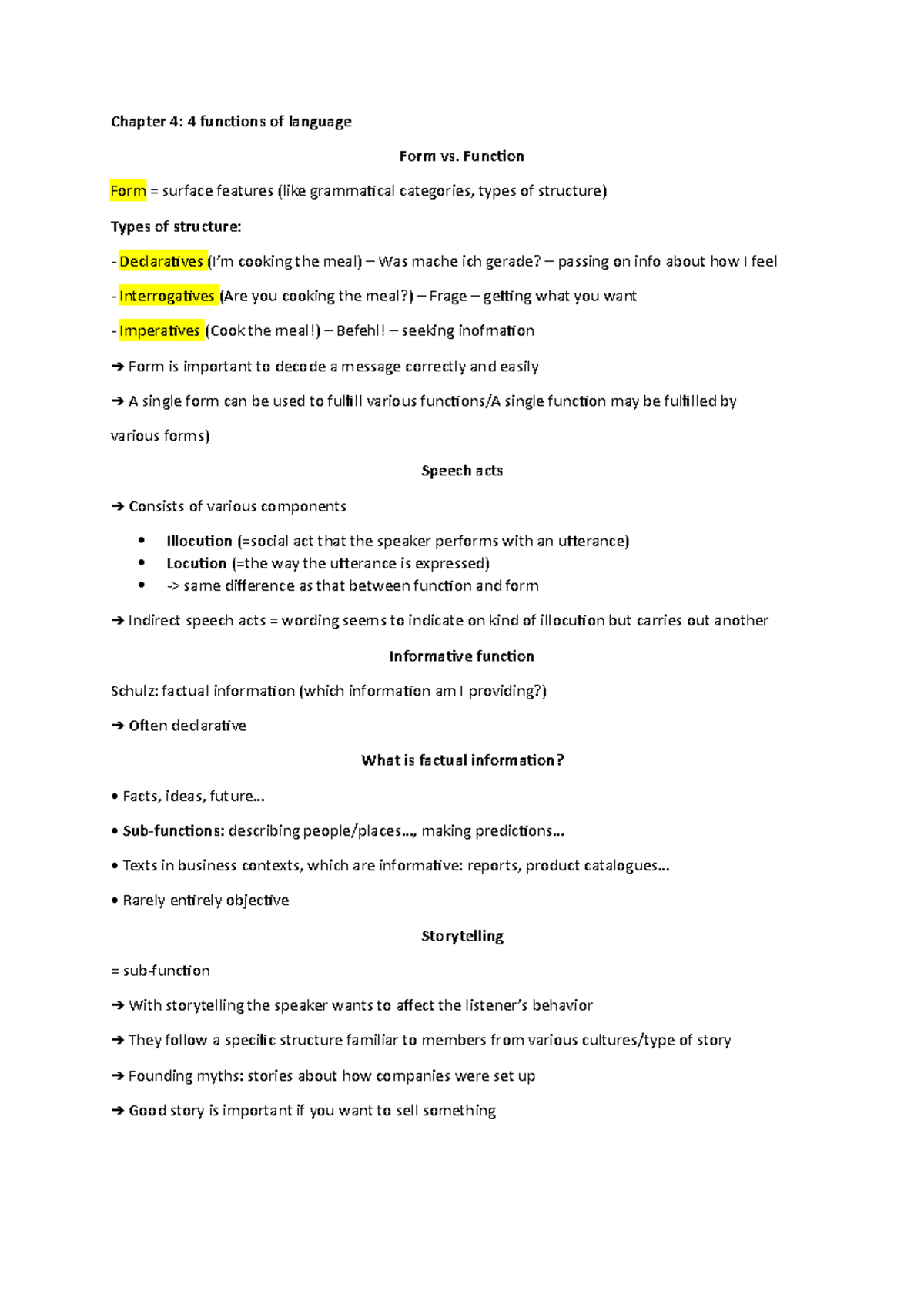 Chapter 4 - Chapter 4: 4 functions of language Form vs. Function Form ...