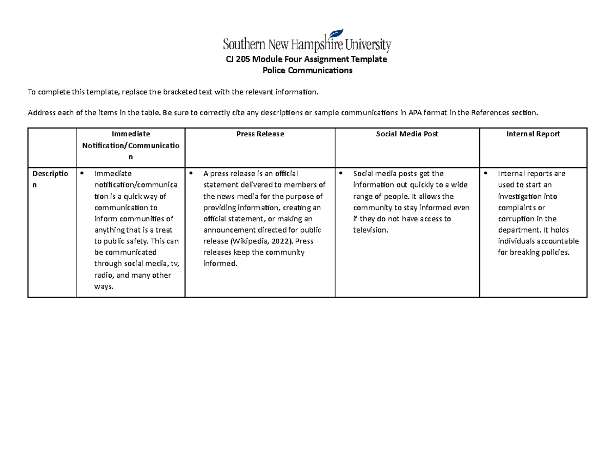 CJ 205 Module Four Assignment Template - CJ 205 Module Four Assignment ...