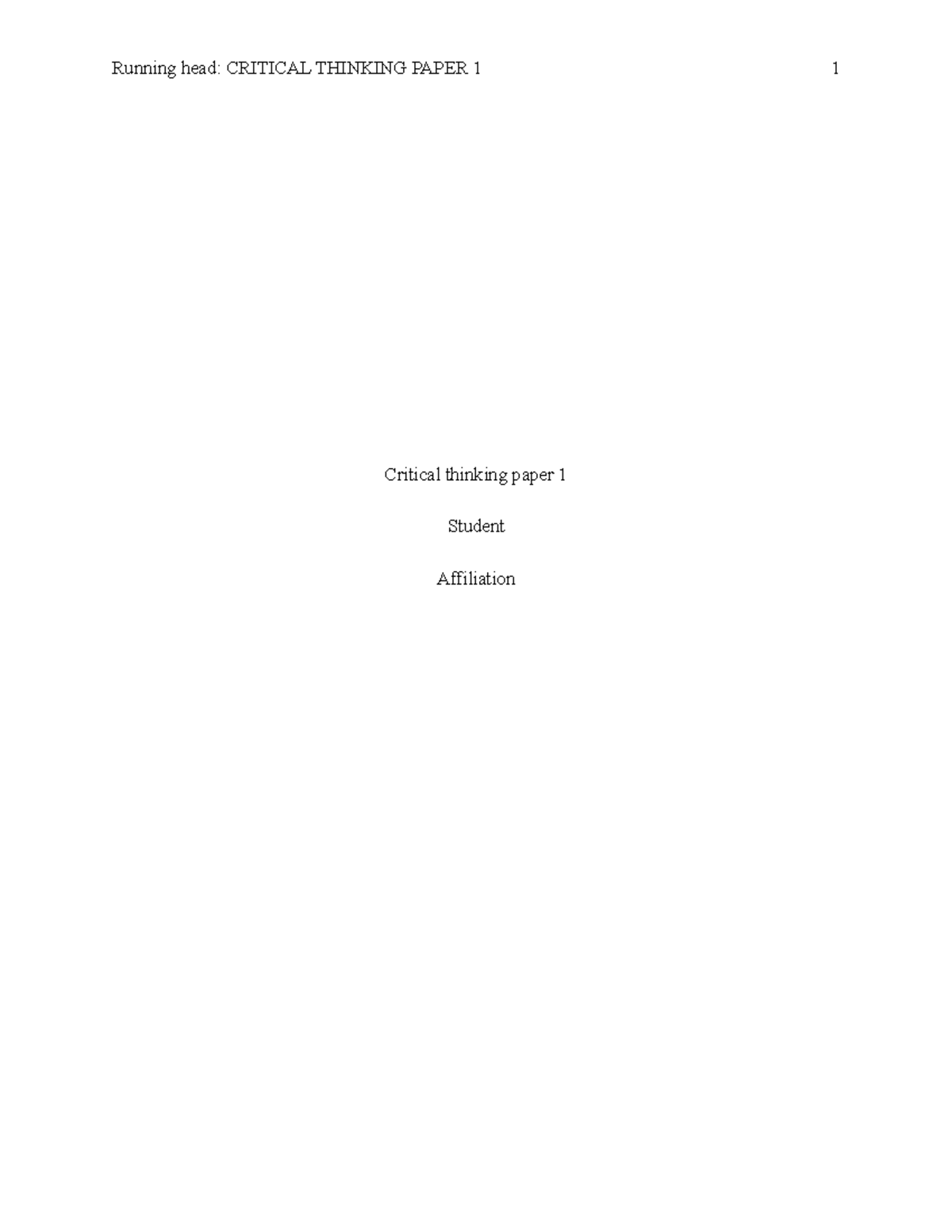Critical thinking paper 1 - The authors offer an introduction to the ...