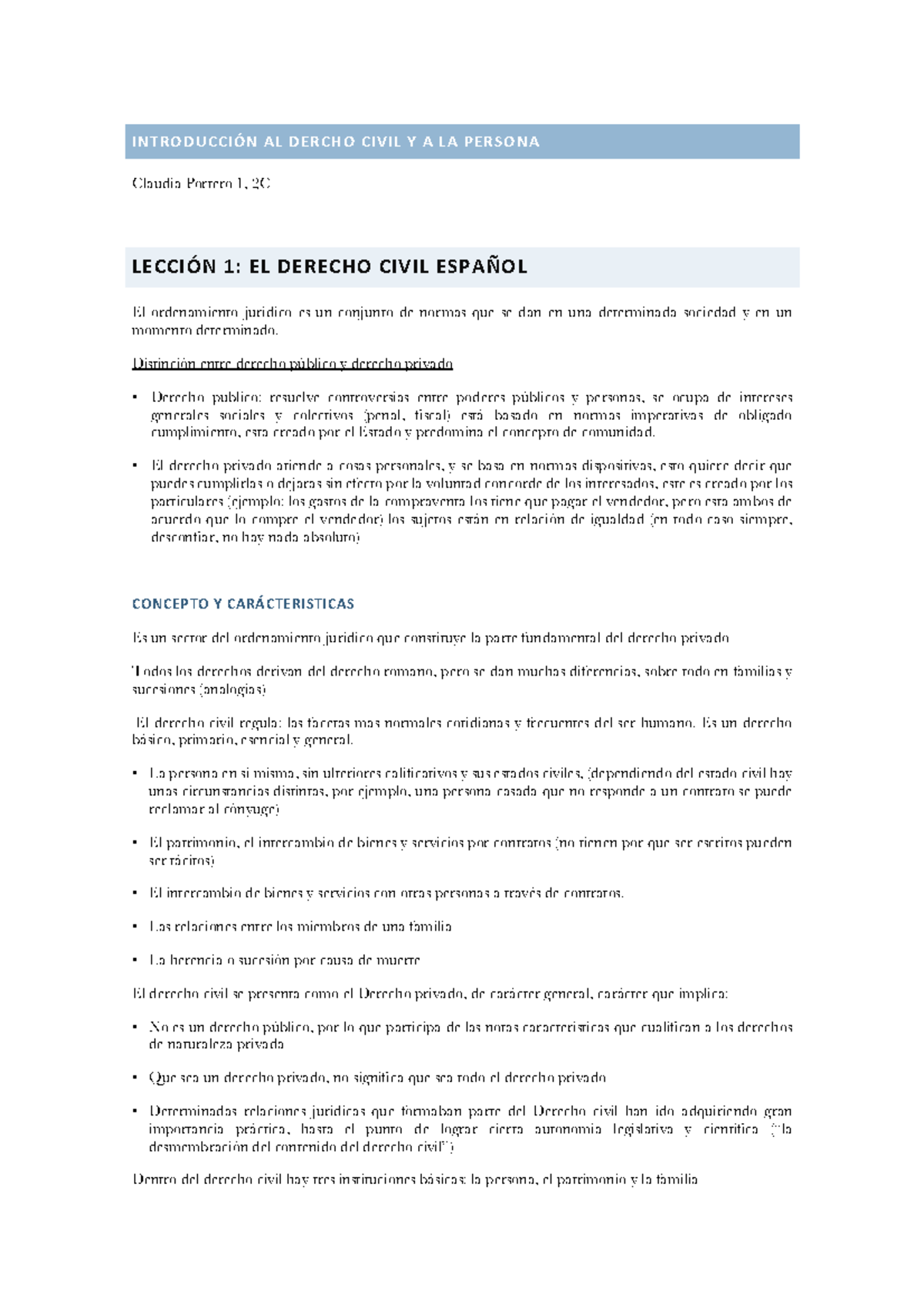 Apuntes clau - Introducción al Derecho Civil y Derecho de la Persona ...
